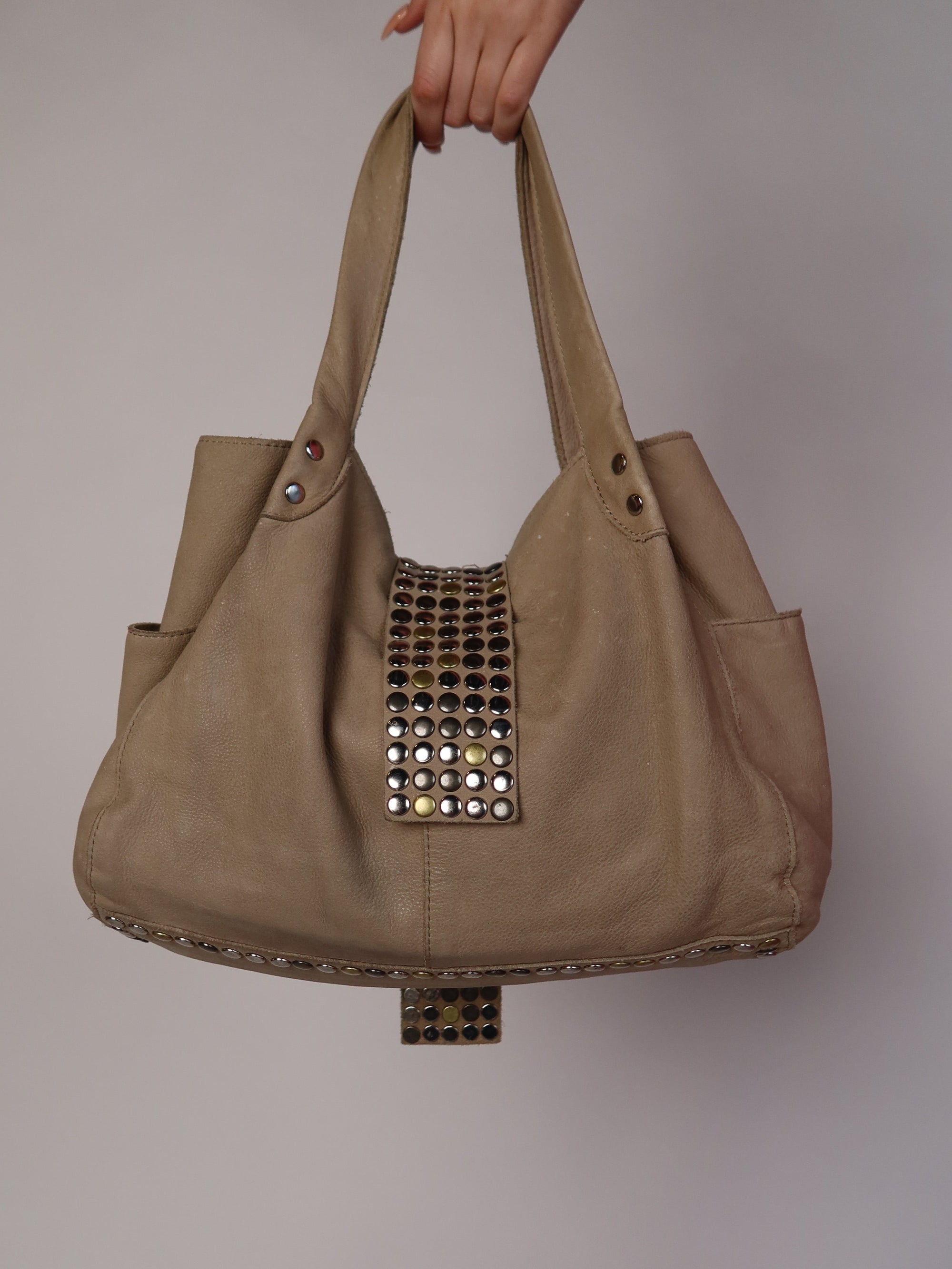 Leather Studded Hobo Bag