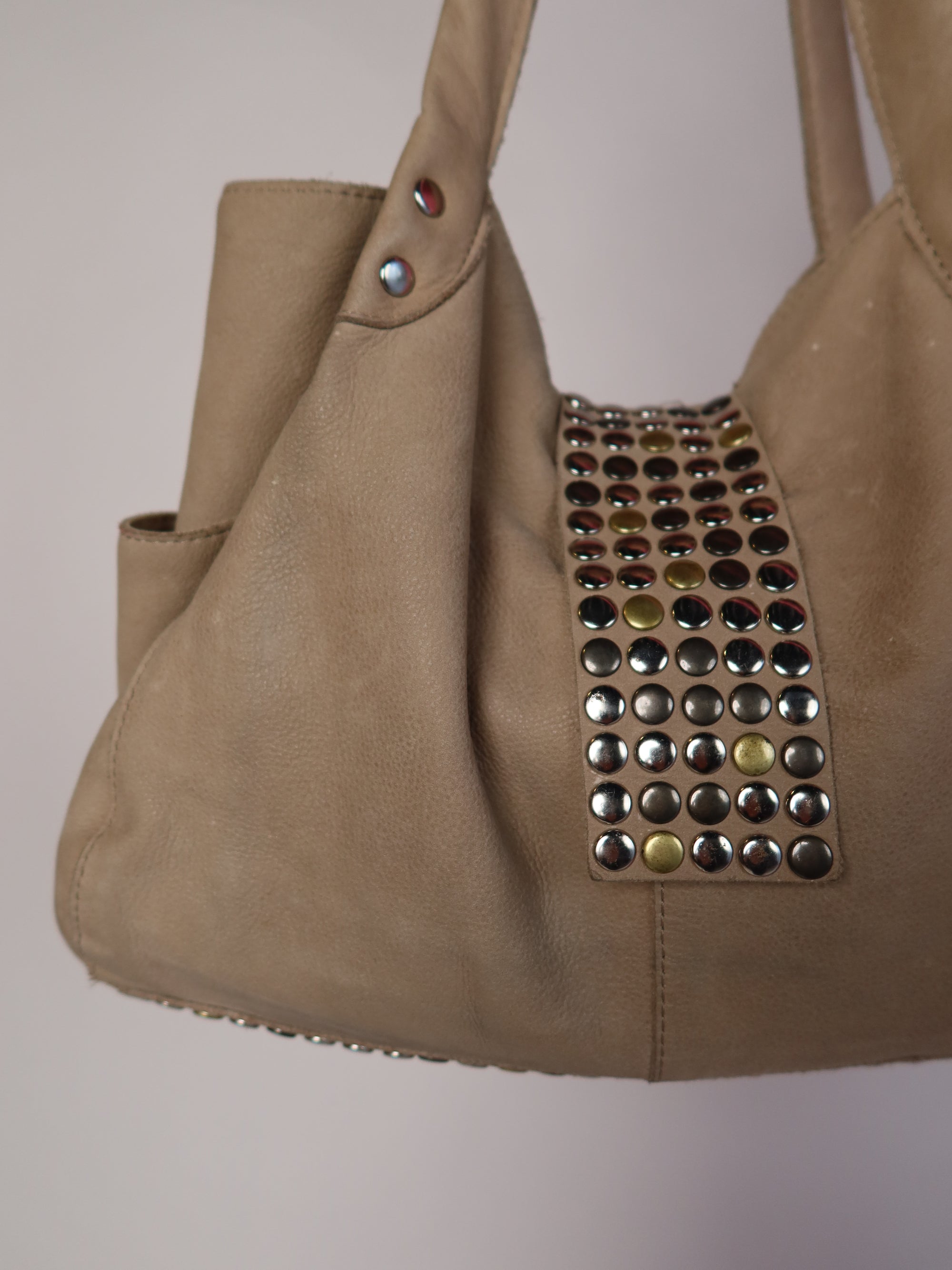 Leather Studded Hobo Bag