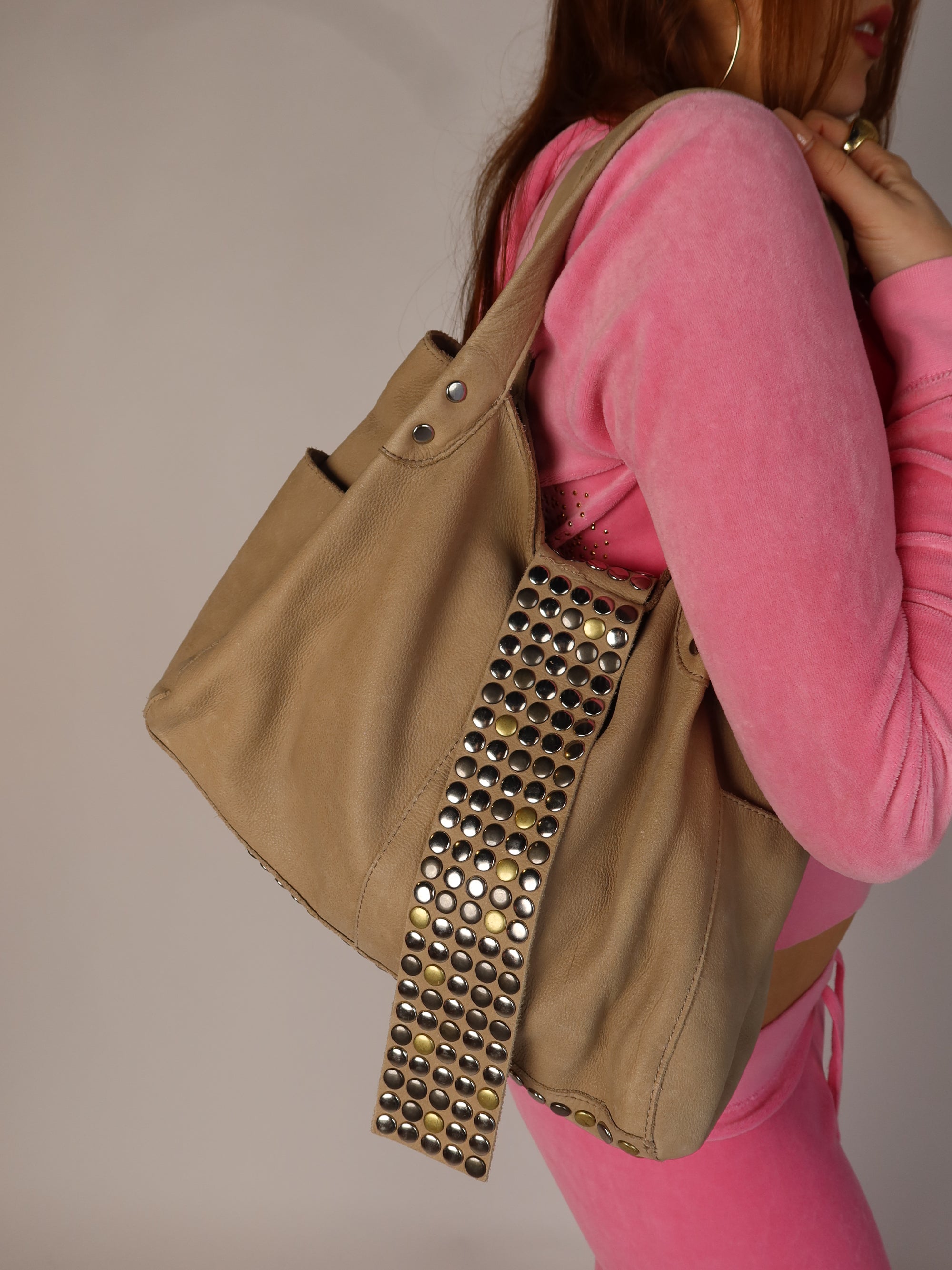 Leather Studded Hobo Bag
