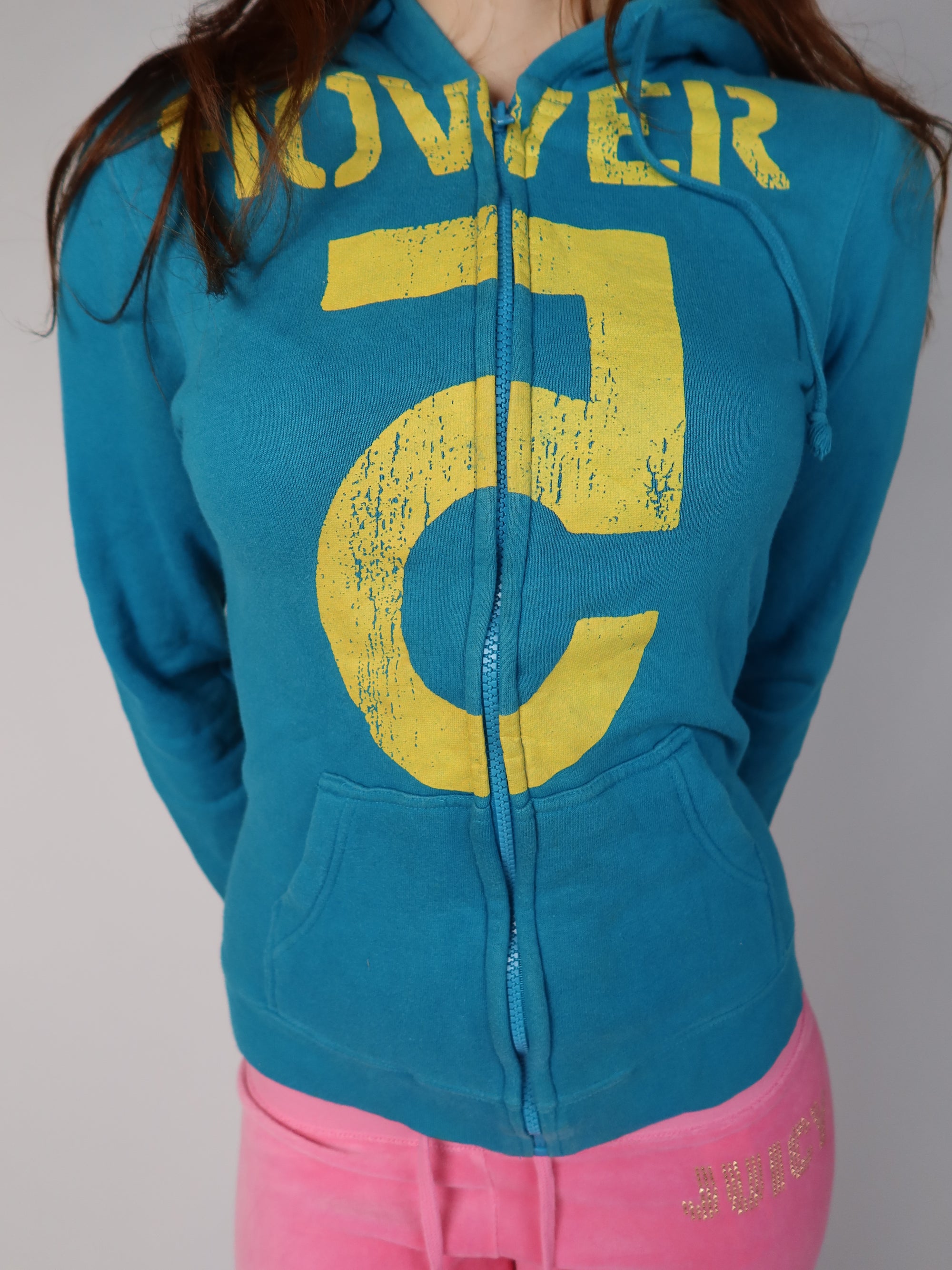 Teal Blue & Yellow Graphic Hoodie S/M