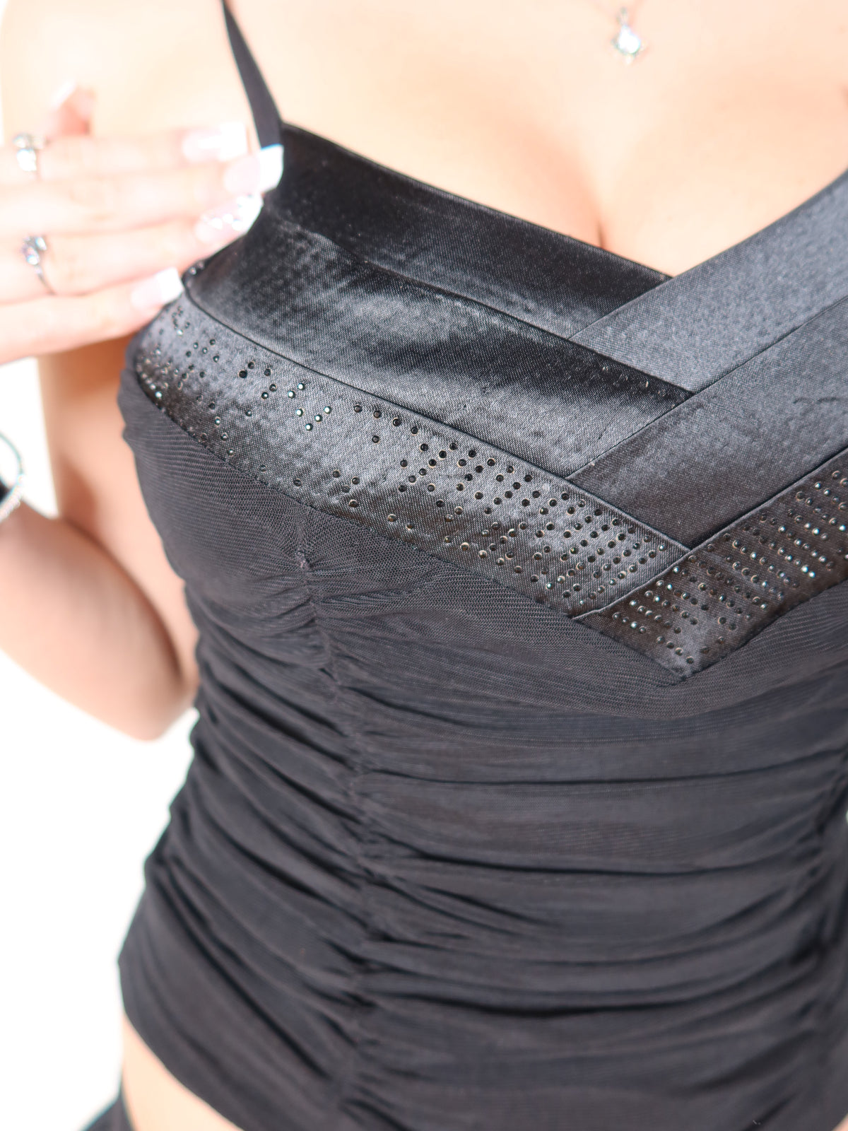 Black Ruched Rhinestone Top S