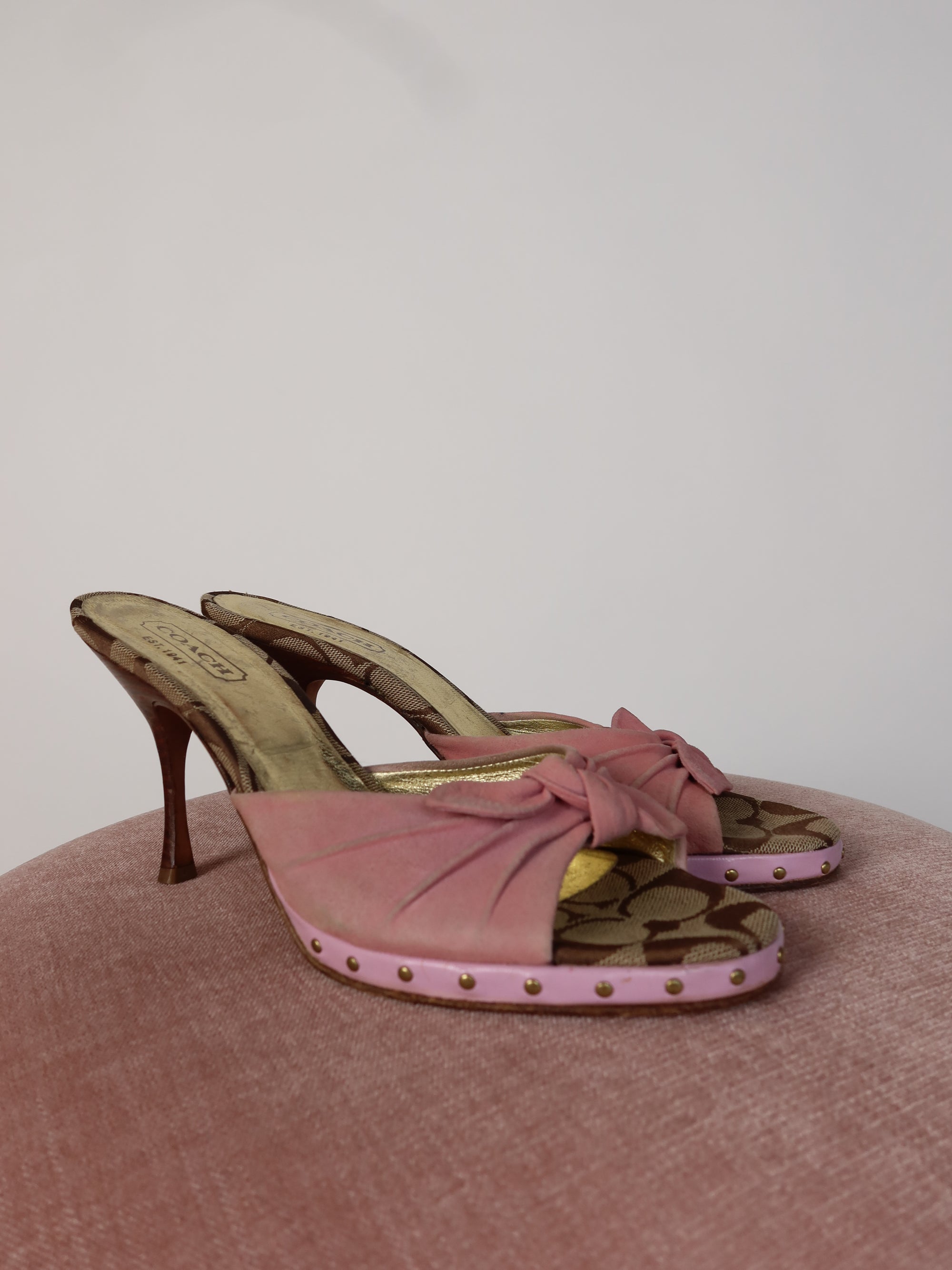 Coach Monogram Pink Suede Mules