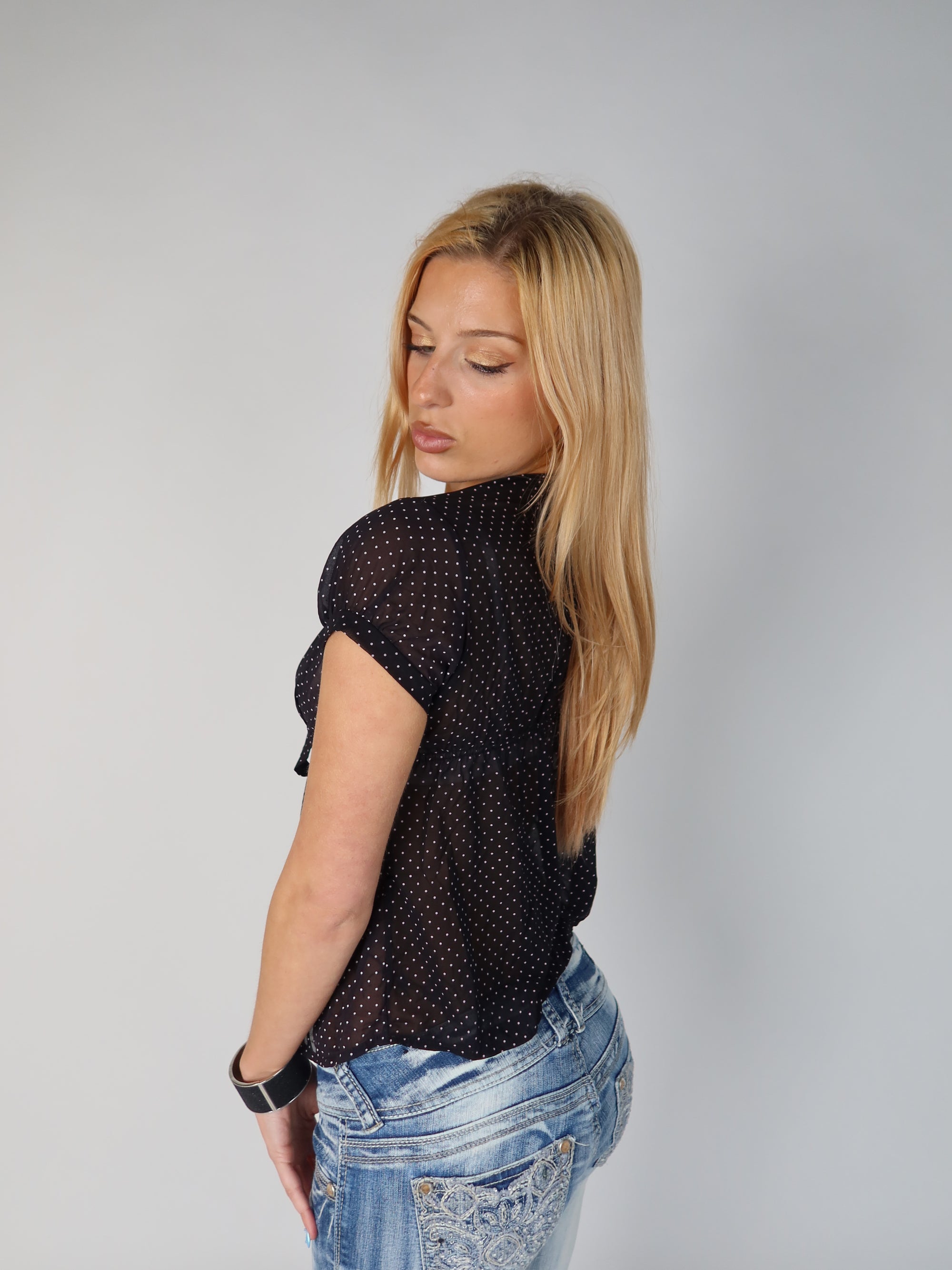 Polka Dot Tie-Front Blouse S/M