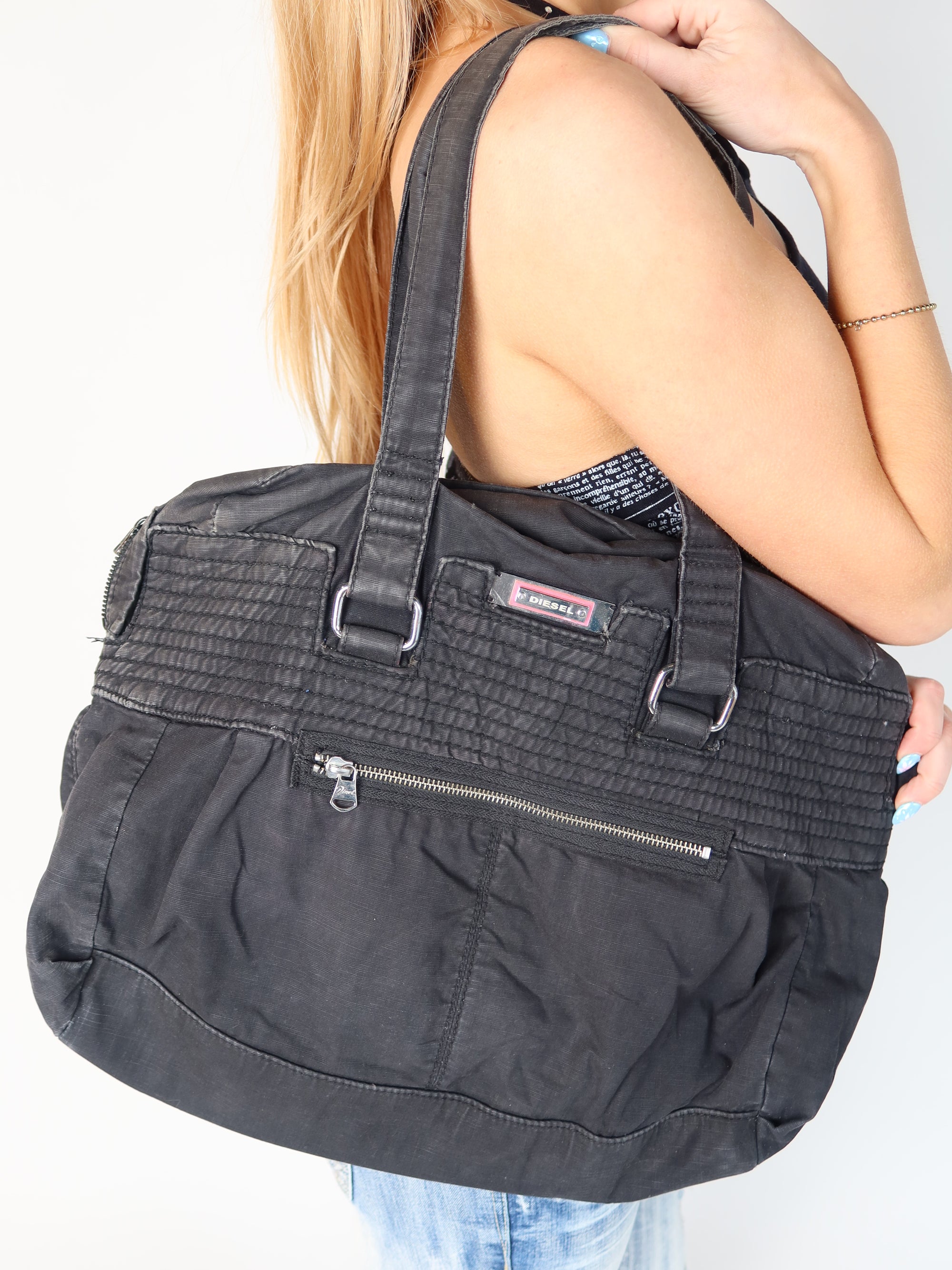 Diesel Black Nylon Tote