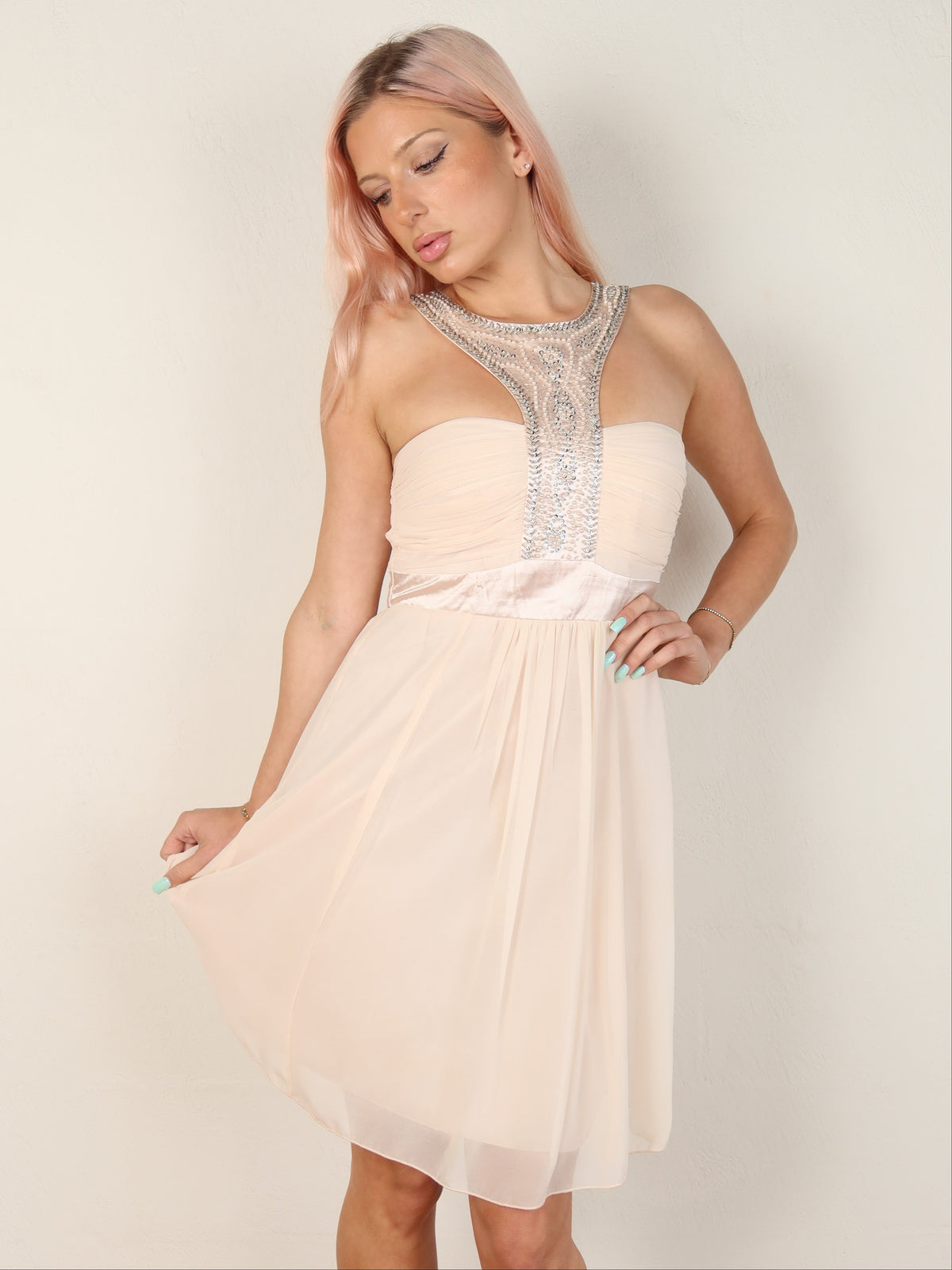 Lipsy Beaded Chiffon Dress XS