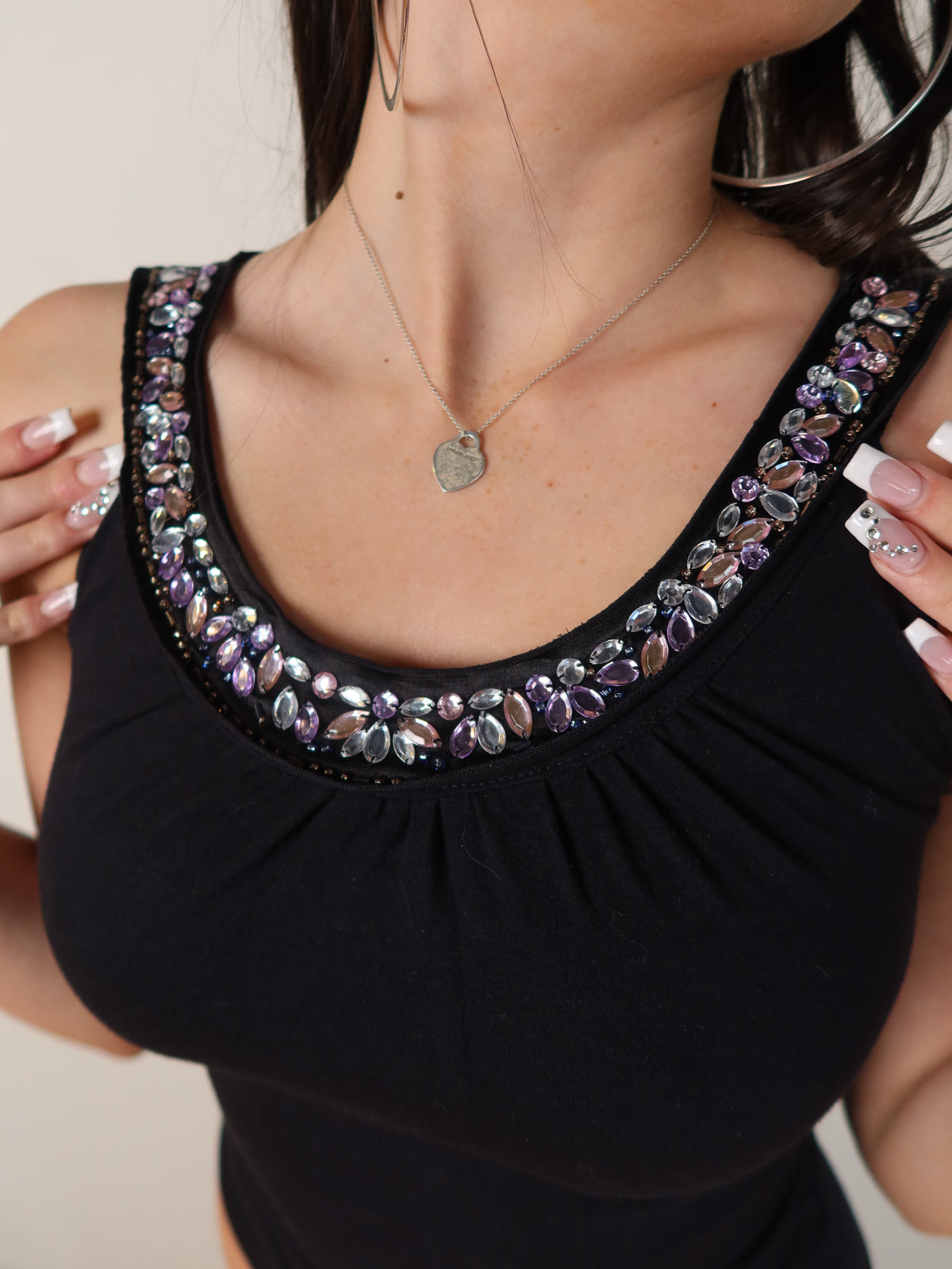 Black Jewelled Neck Cami S