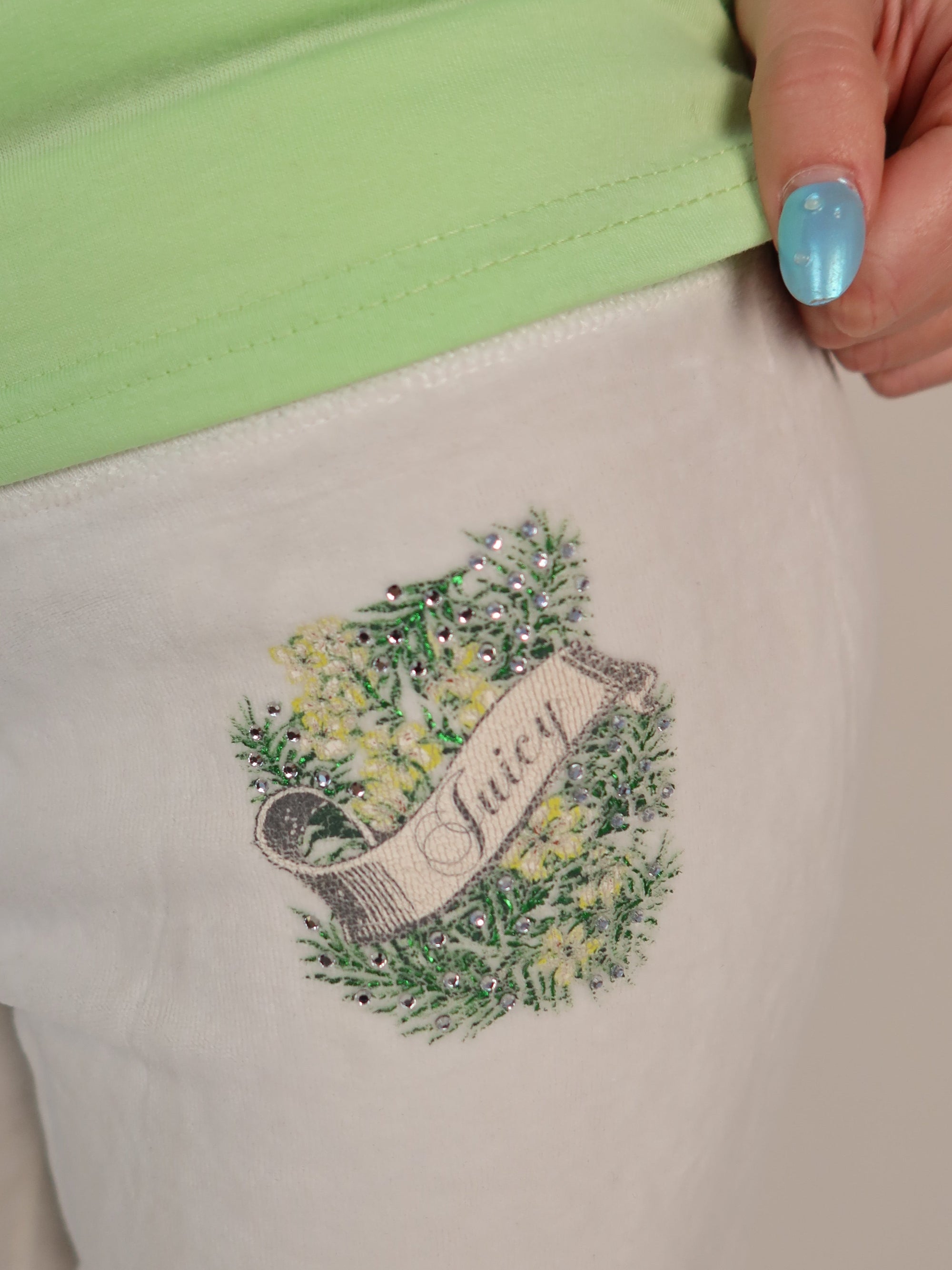 Vintage Juicy Couture white velour sailor anchor tracksuit set, Y2K resale clothing at Brat's Closet.
