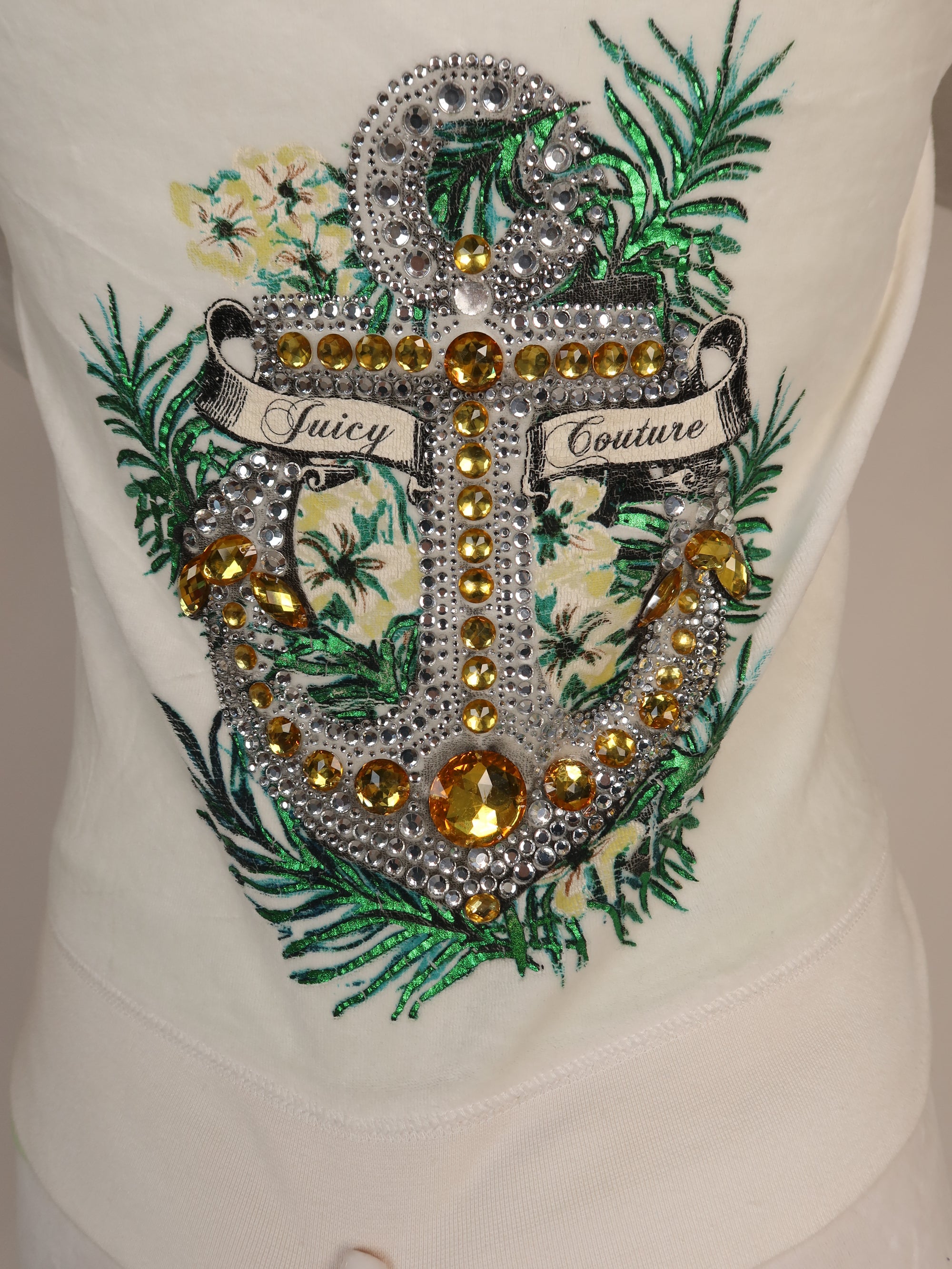 Vintage Juicy Couture white velour sailor anchor tracksuit set, Y2K resale clothing at Brat's Closet.