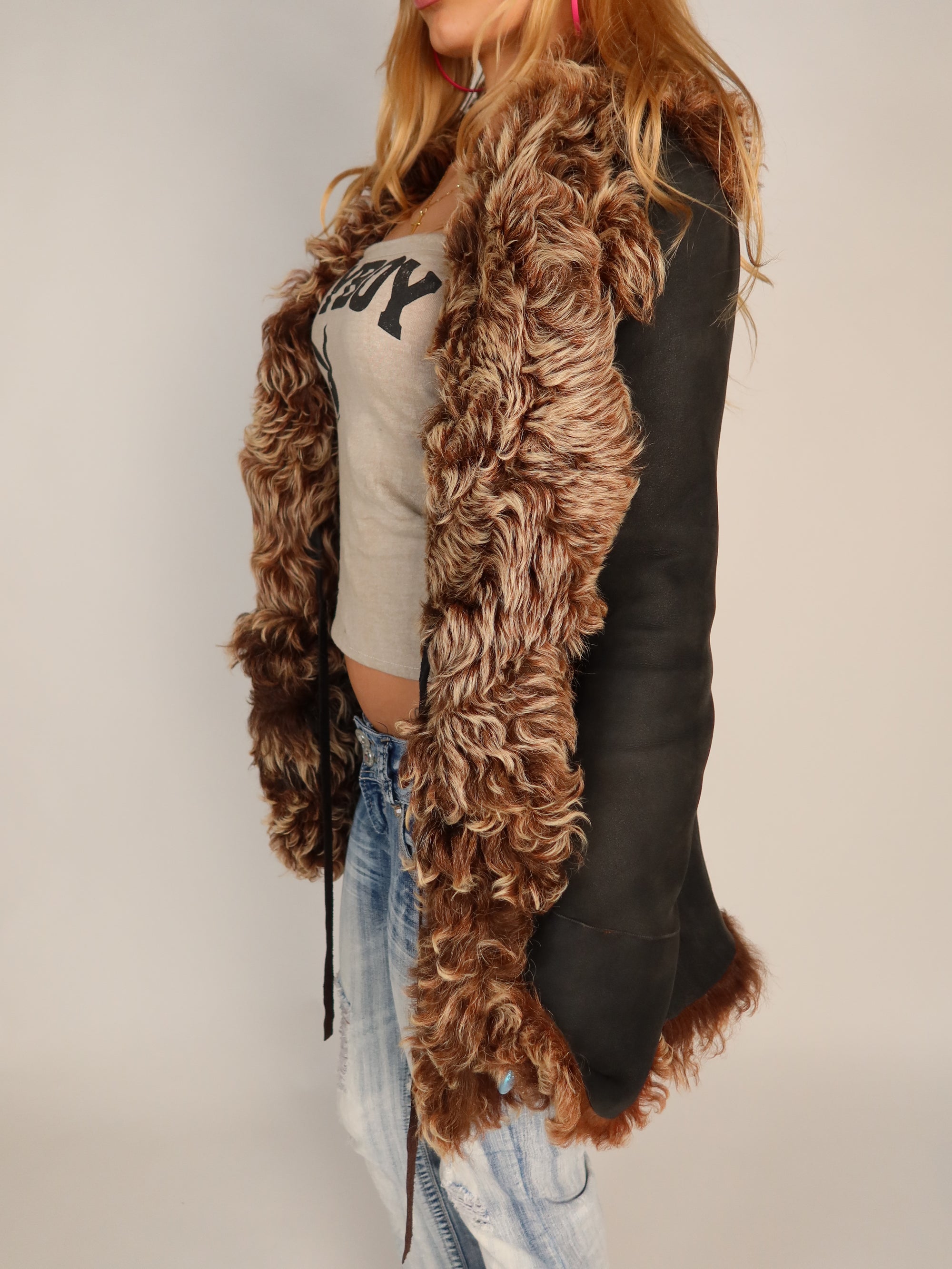 Y2K Brown Suede Coat S/M