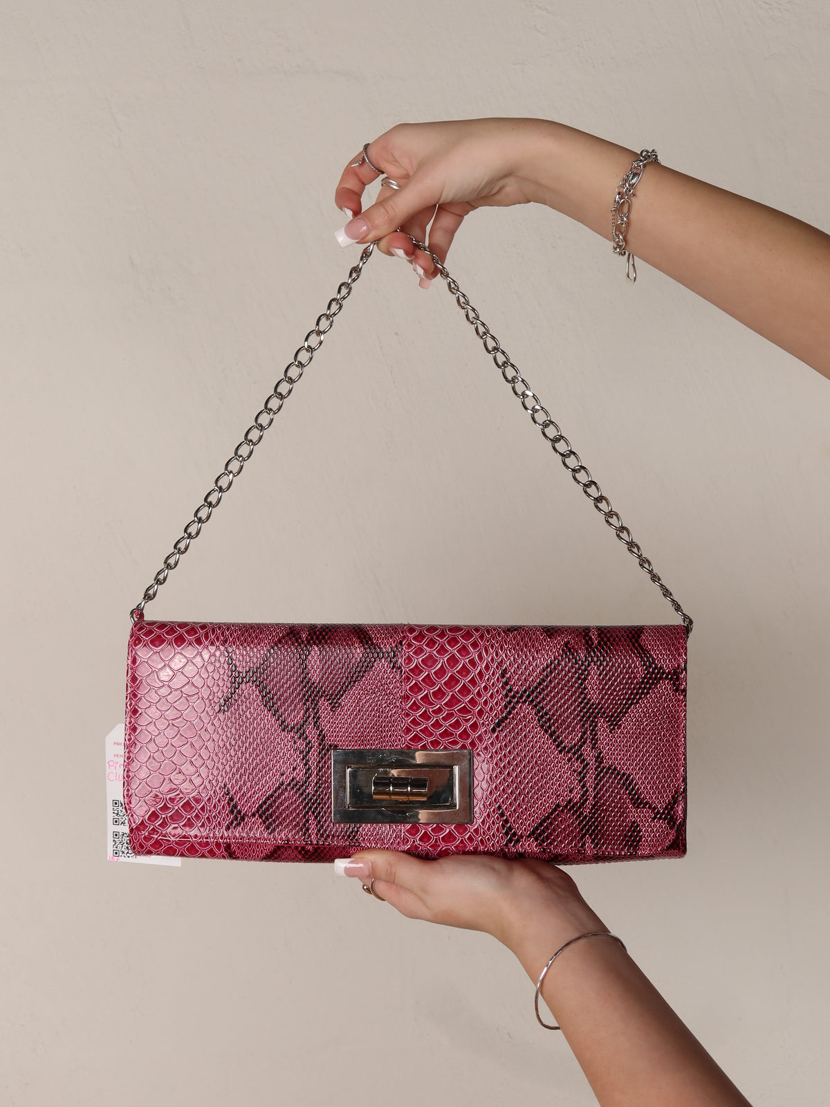 Snakeskin Chain Clutch Bag
