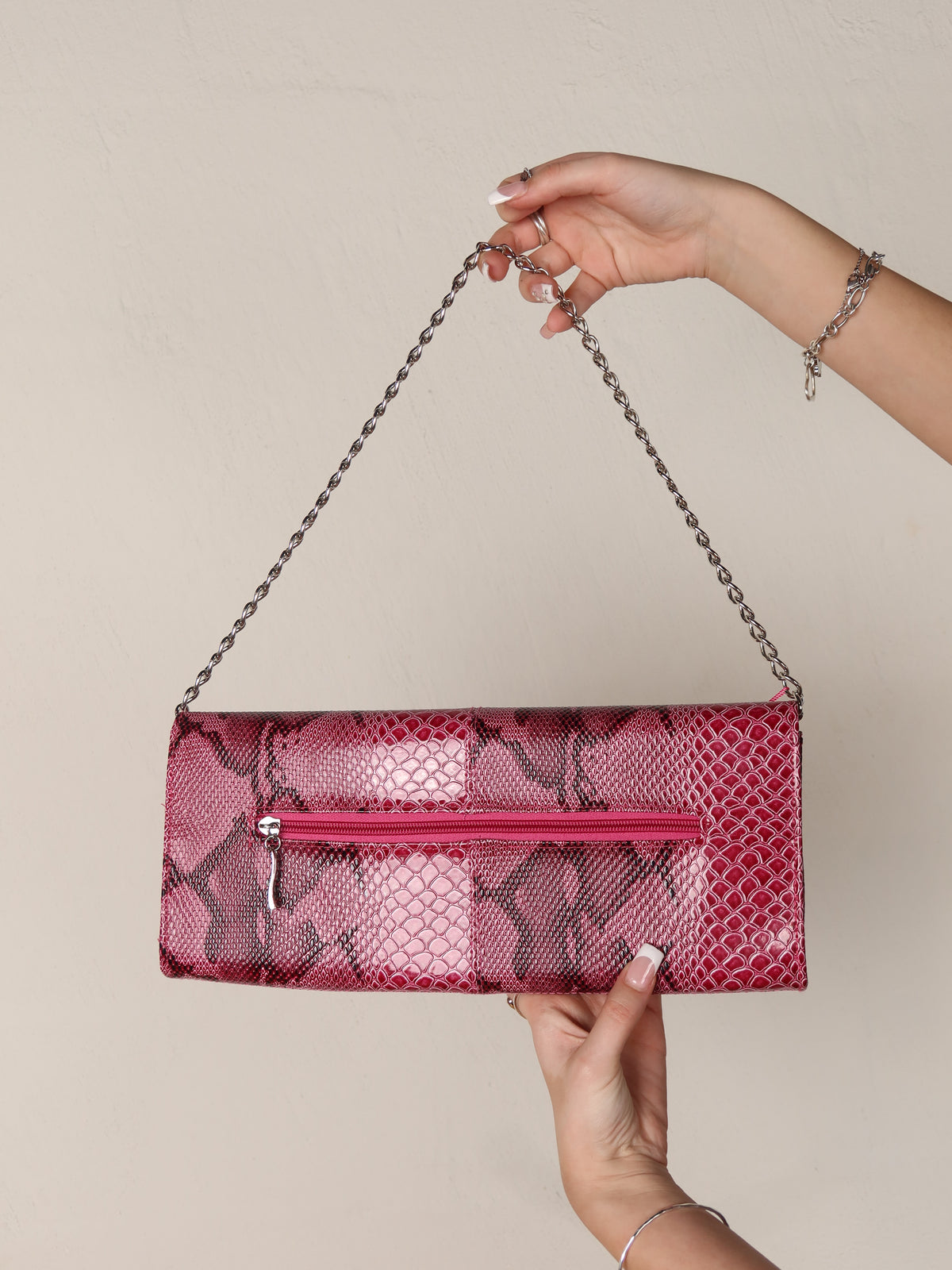 Snakeskin Chain Clutch Bag