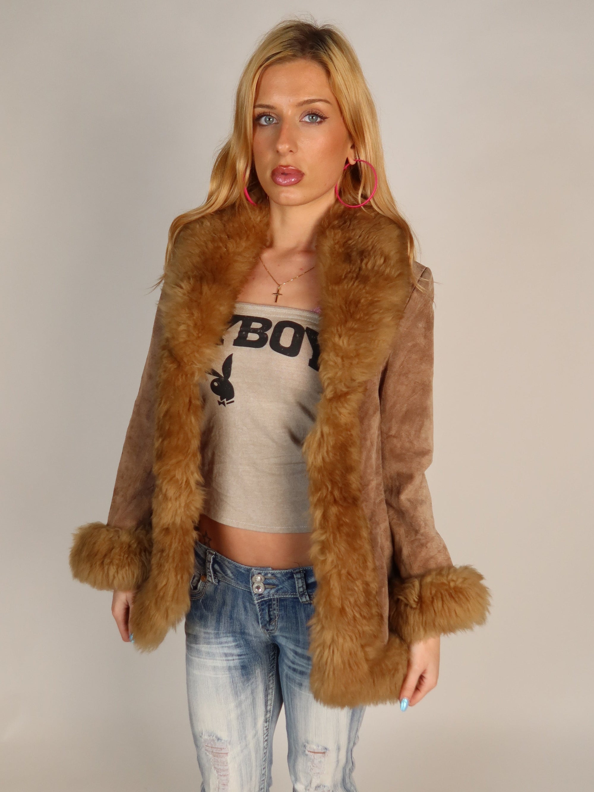 Suede Shearling Coat M