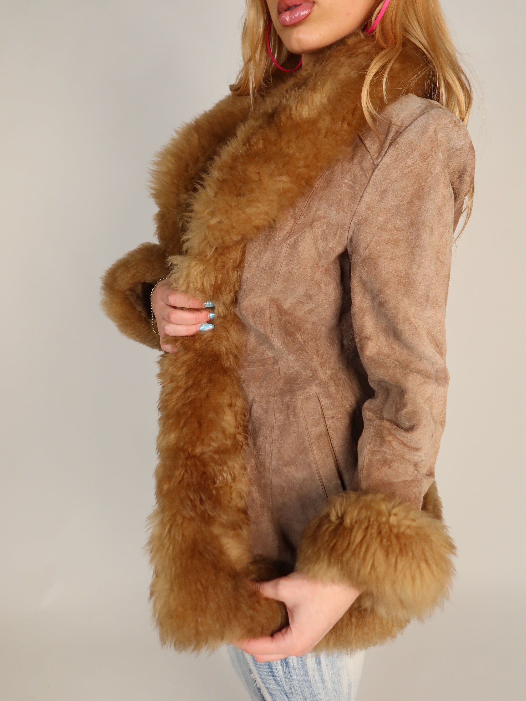 Suede Shearling Coat M