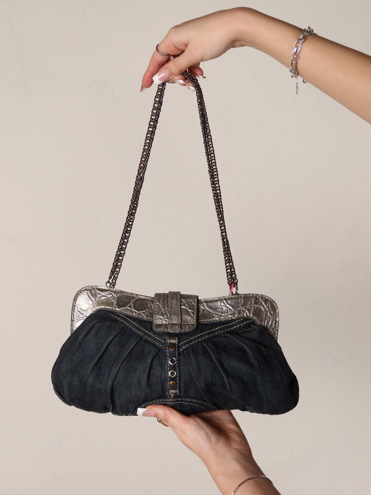 Guess Denim Studded Buckle Bag