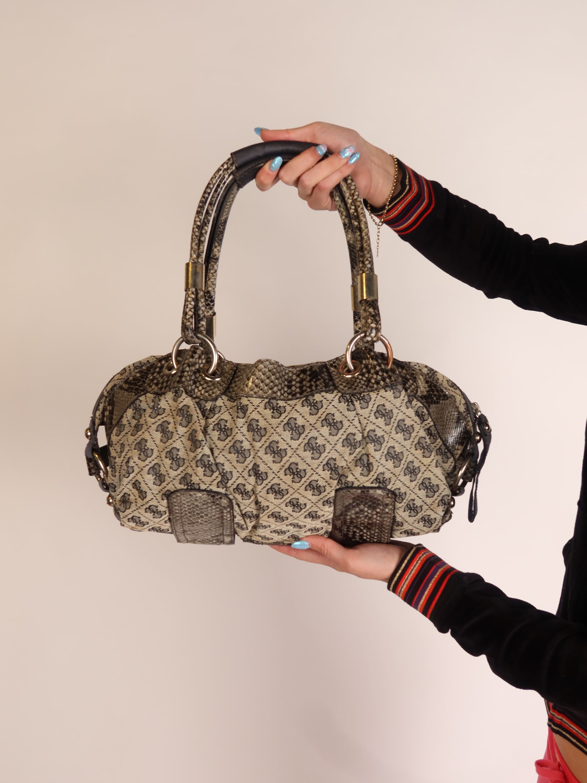 Guess Grey Monogram Snakeskin Satchel