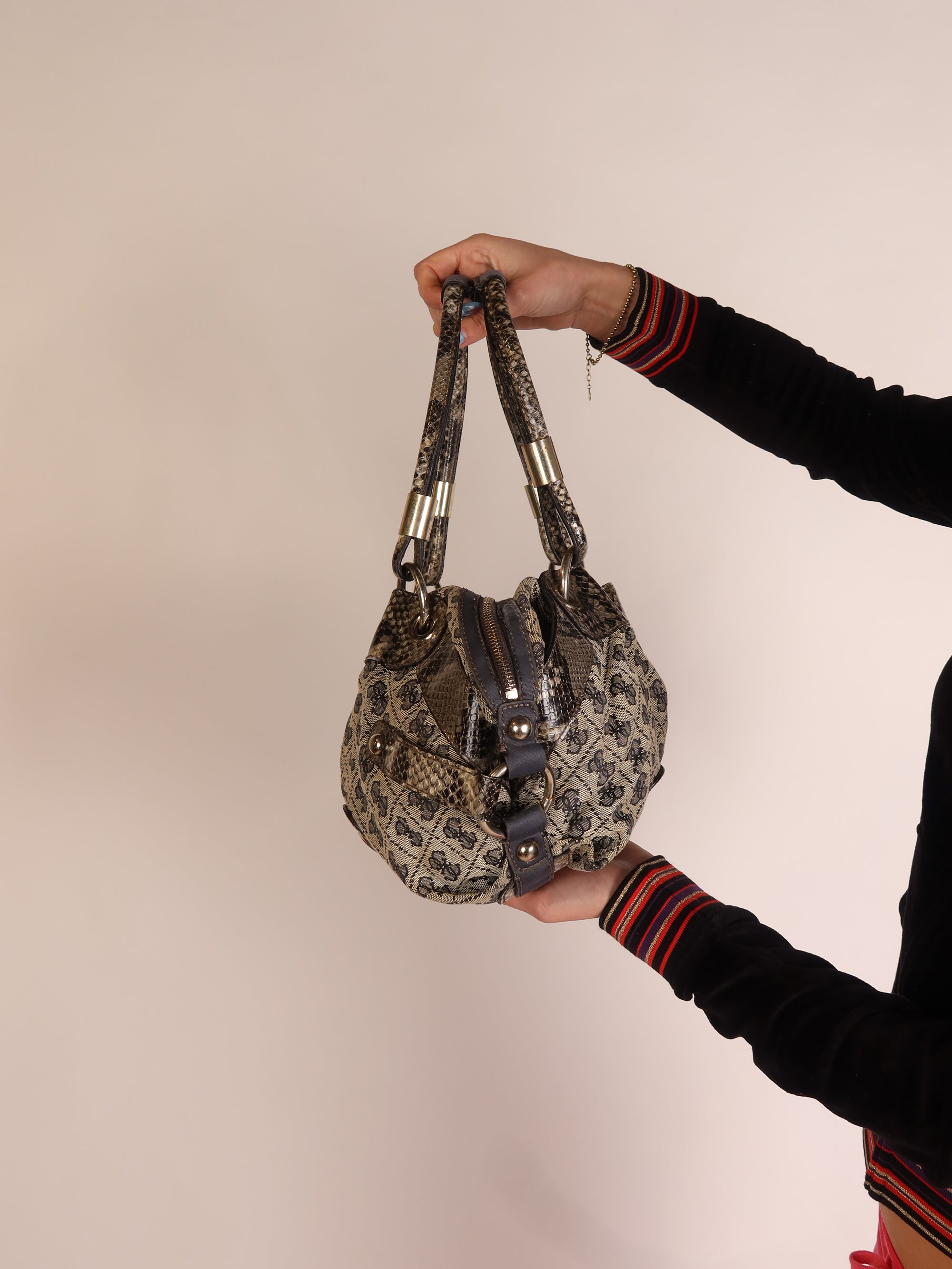 Guess Grey Monogram Snakeskin Satchel