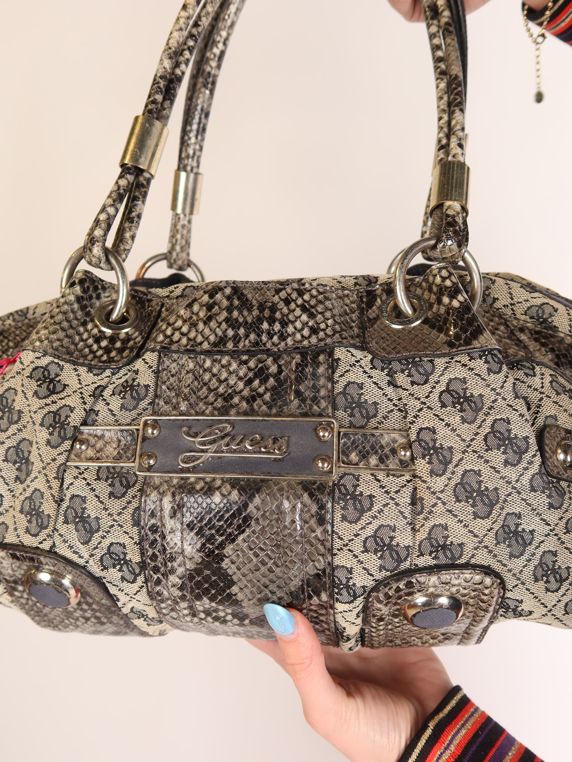 Guess Grey Monogram Snakeskin Satchel