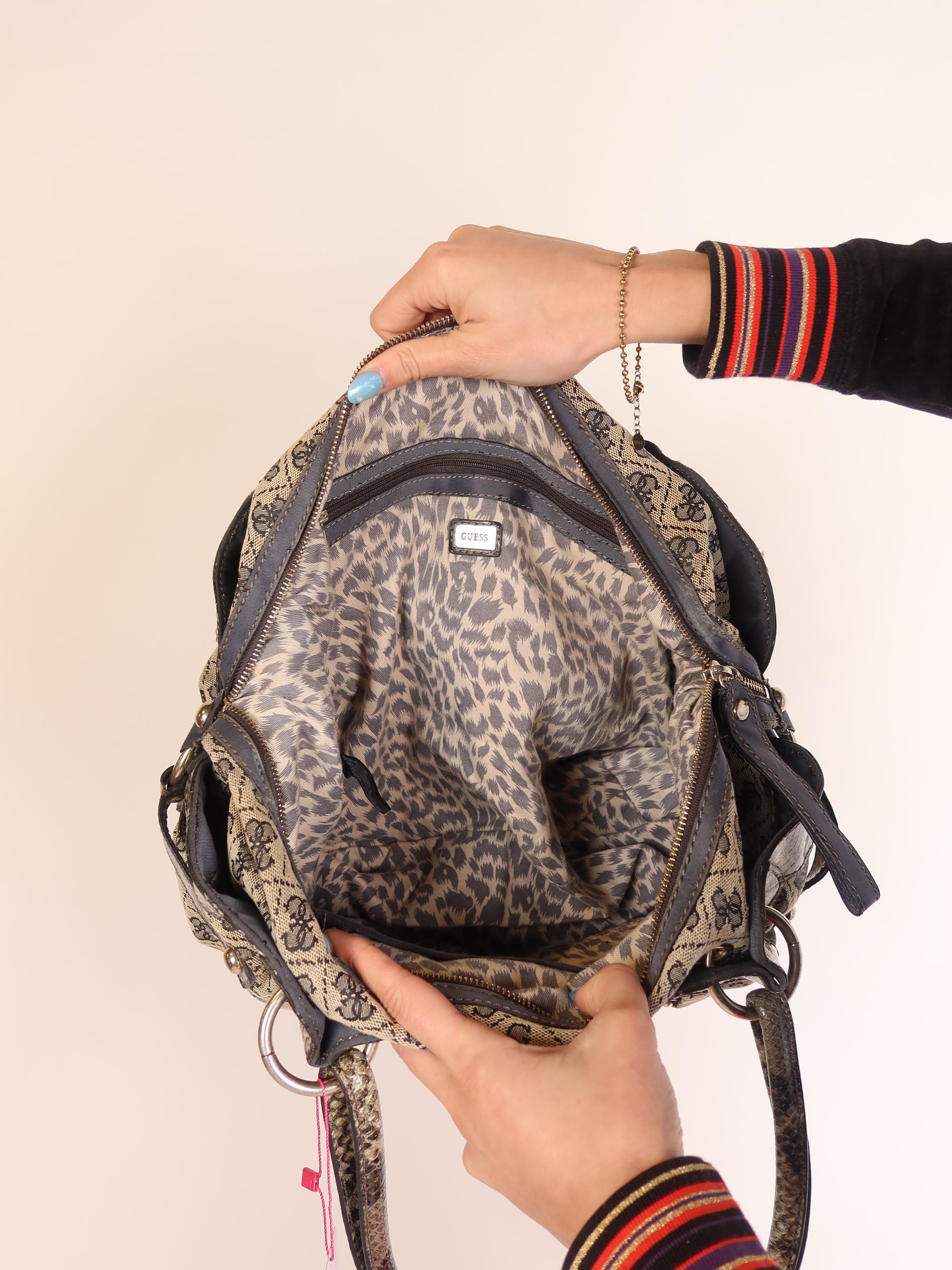 Guess Grey Monogram Snakeskin Satchel