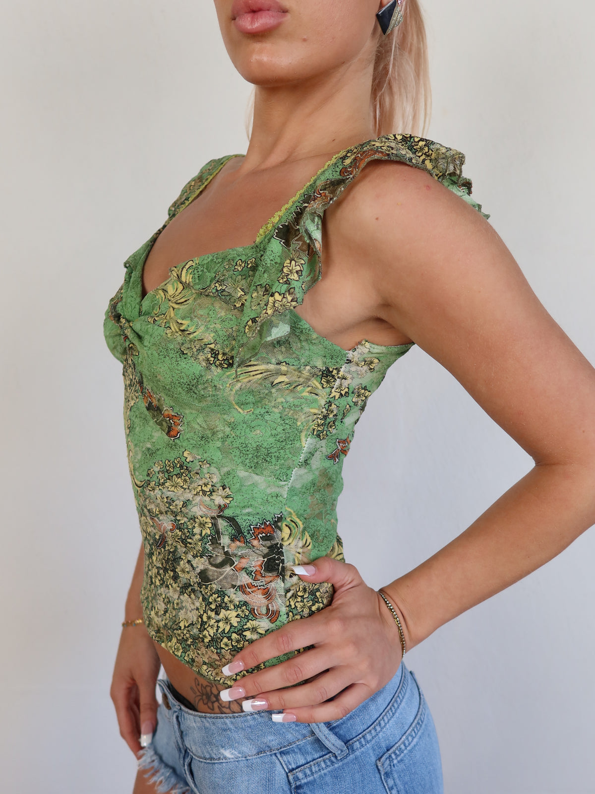 Green Ruffle Top XS/S