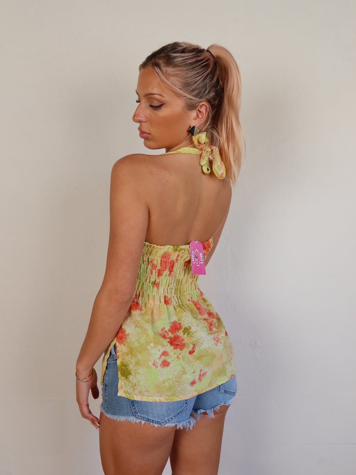 Yellow Beaded Halter Top XS/S