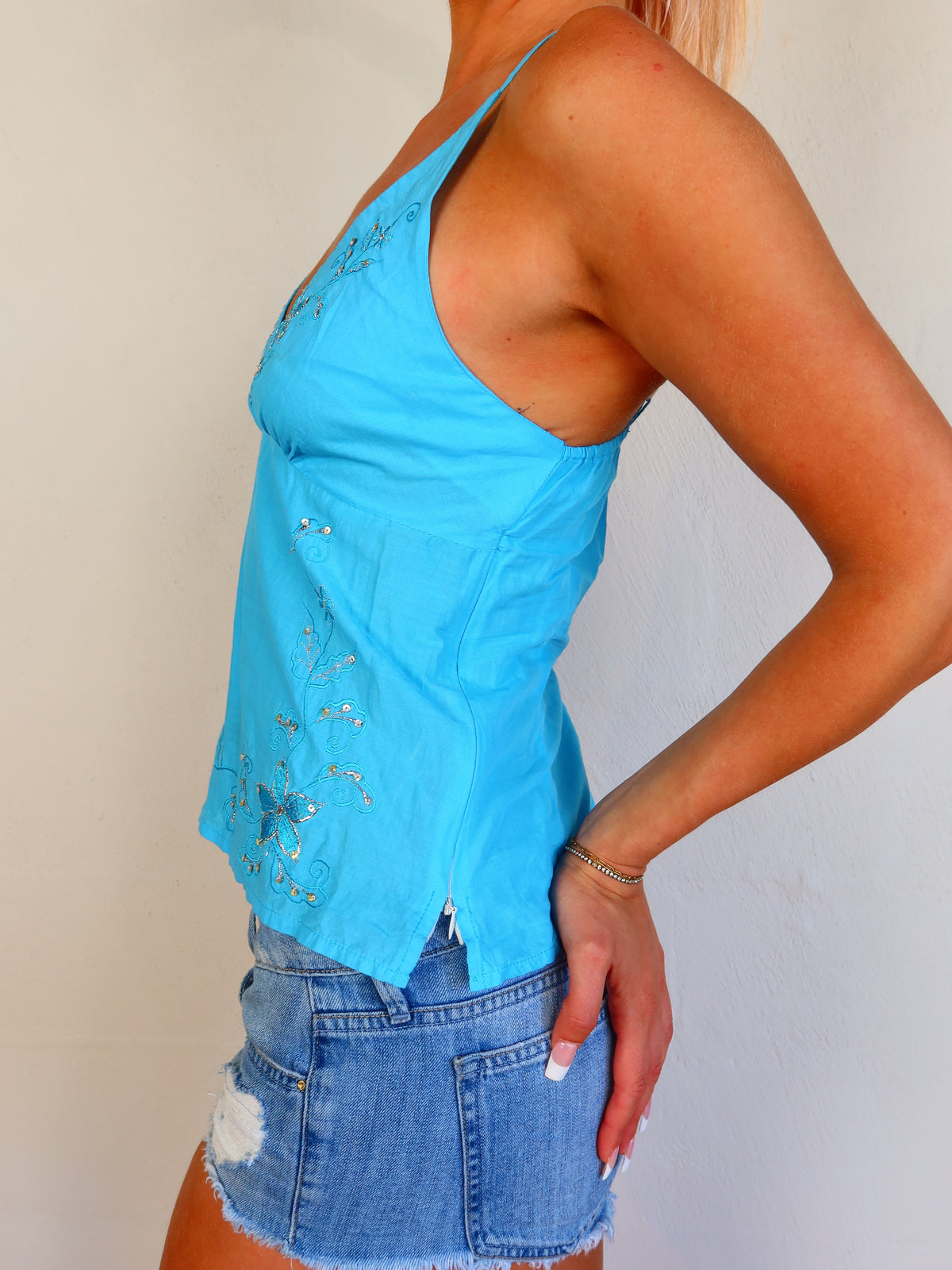 Turquoise Embroidered Cami S