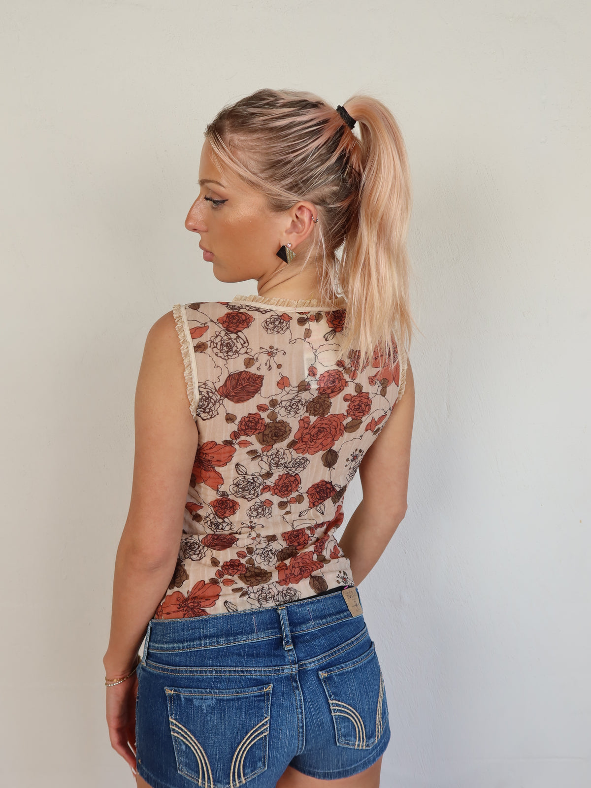 Rose Print Mesh Top XS/S