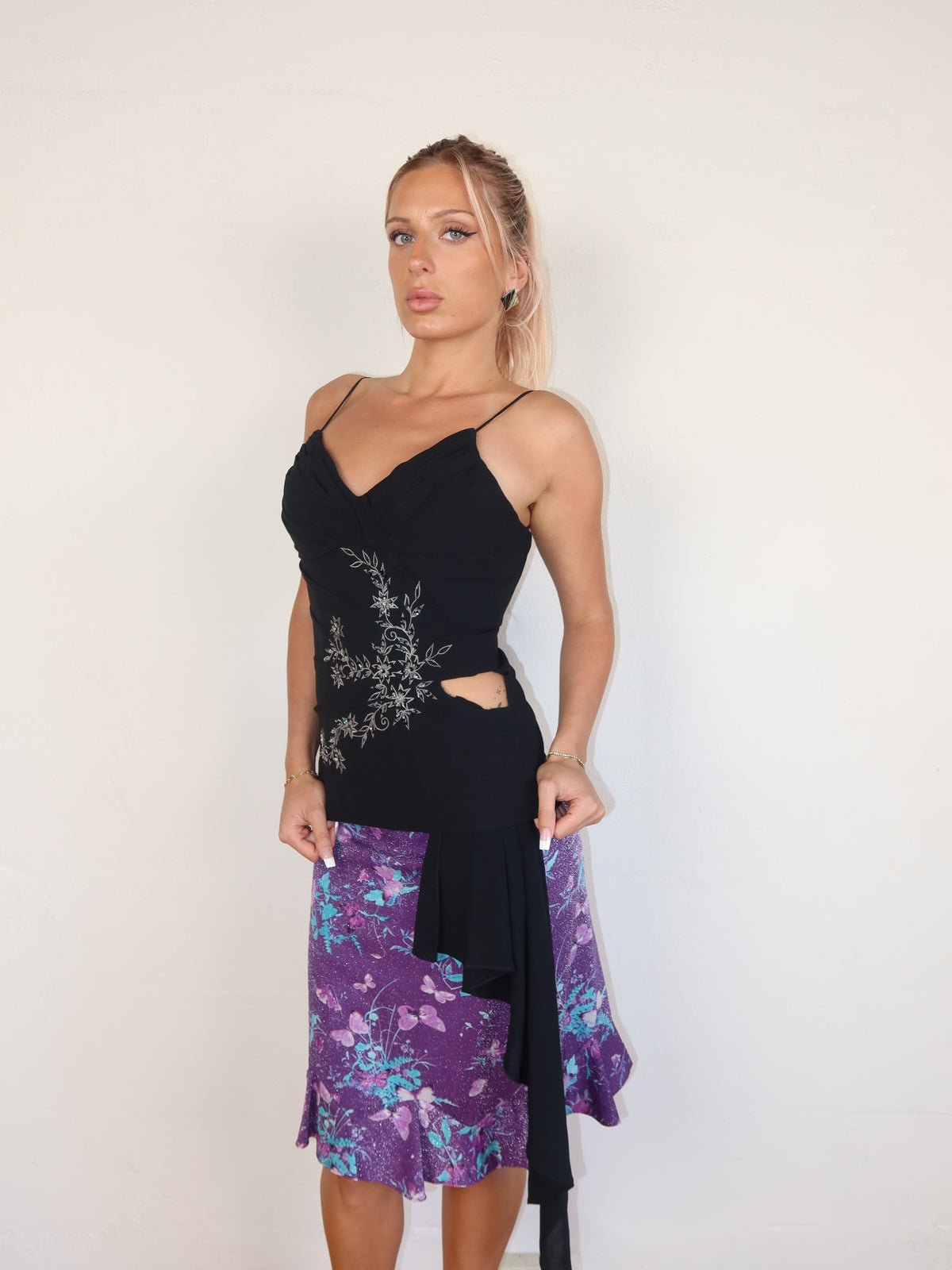 Black Beaded Floral Cutout Cami XXS/XS