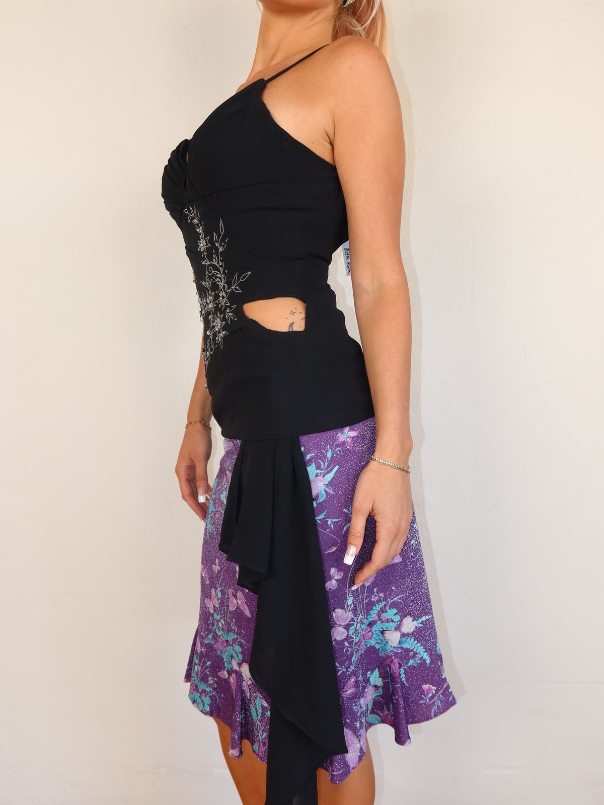 Black Beaded Floral Cutout Cami XXS/XS