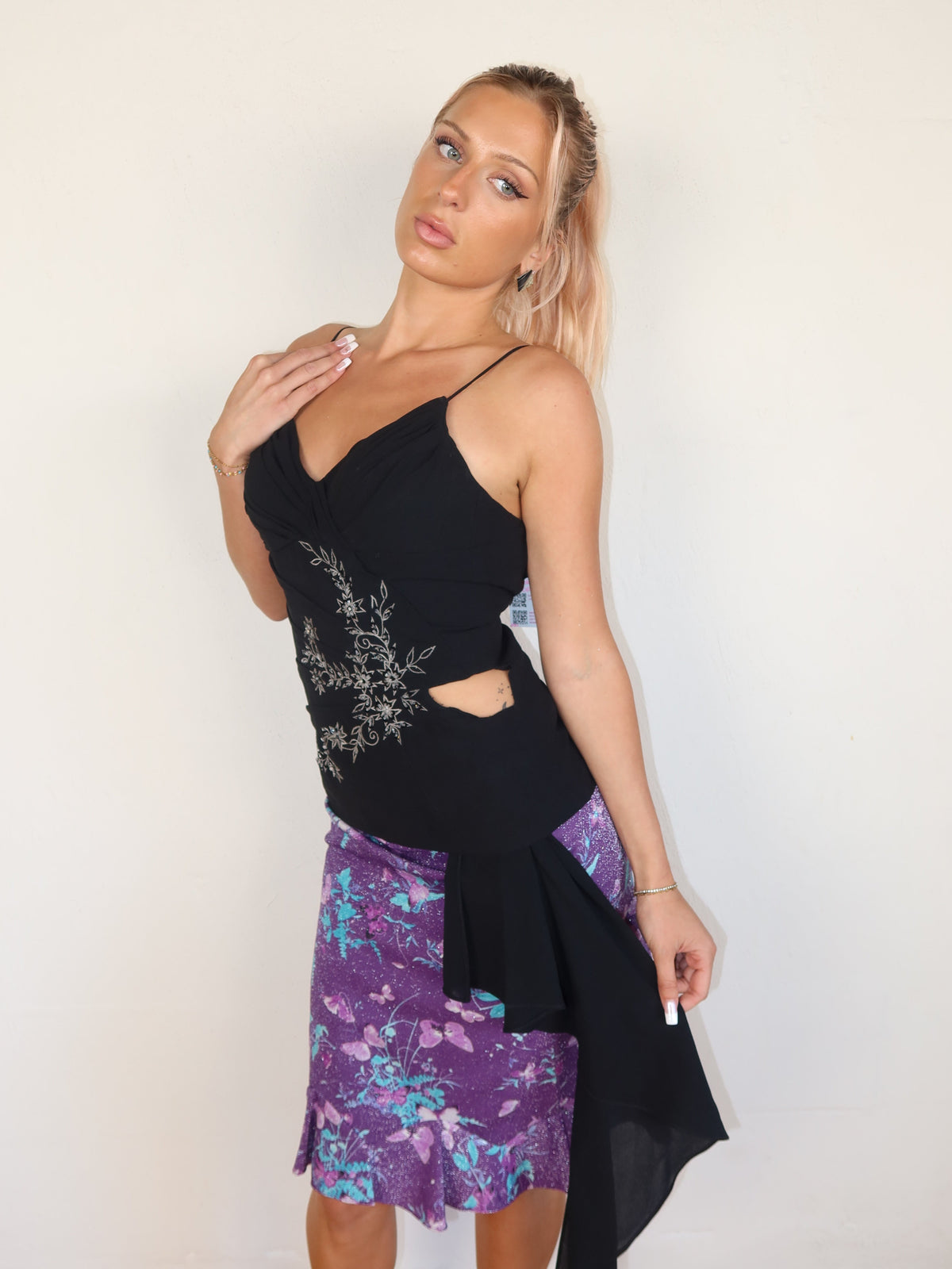 Black Beaded Floral Cutout Cami XXS/XS
