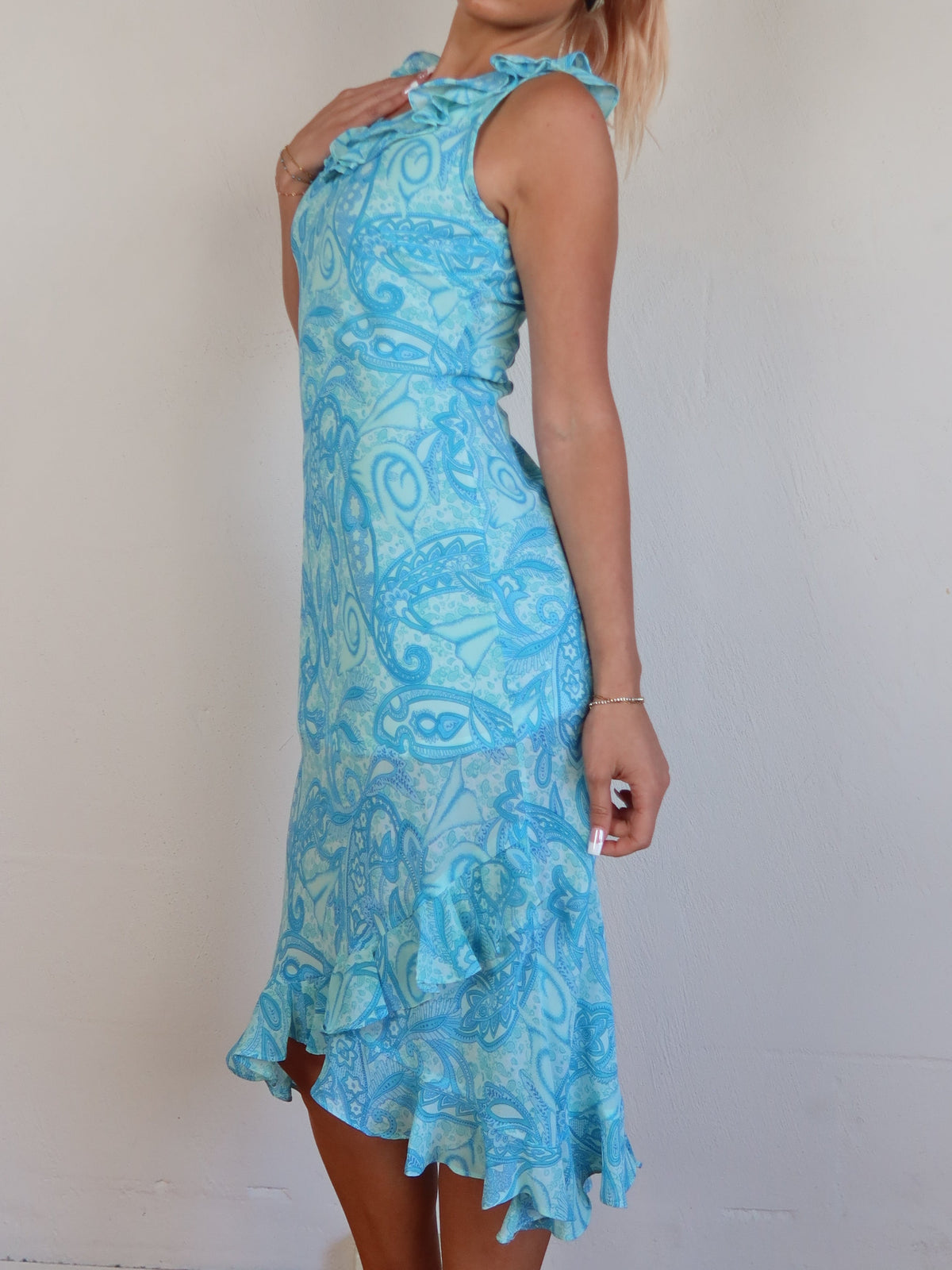 Blue Ruffle Midi Dress S