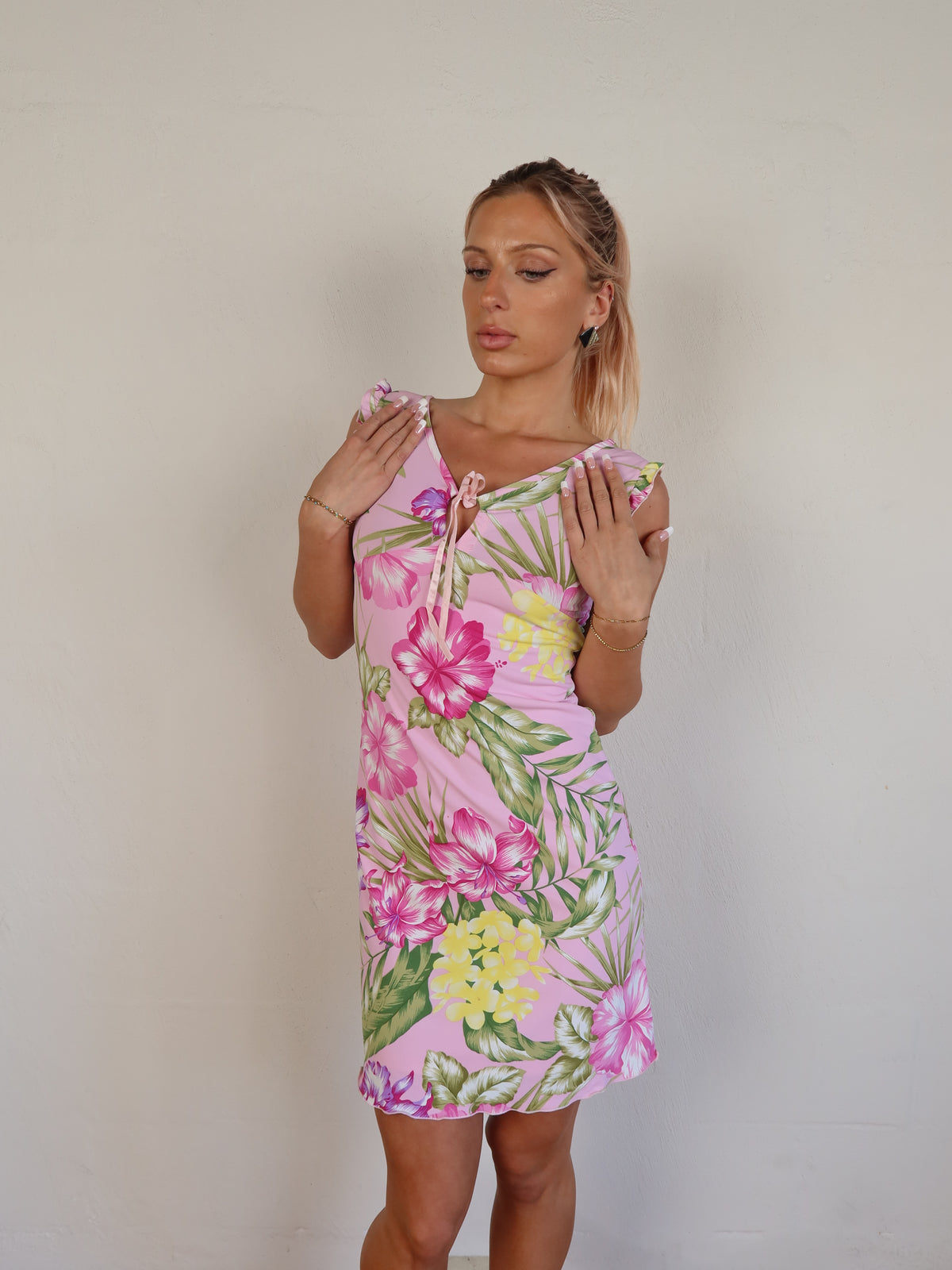 Pink Tropical Mini Dress S/M