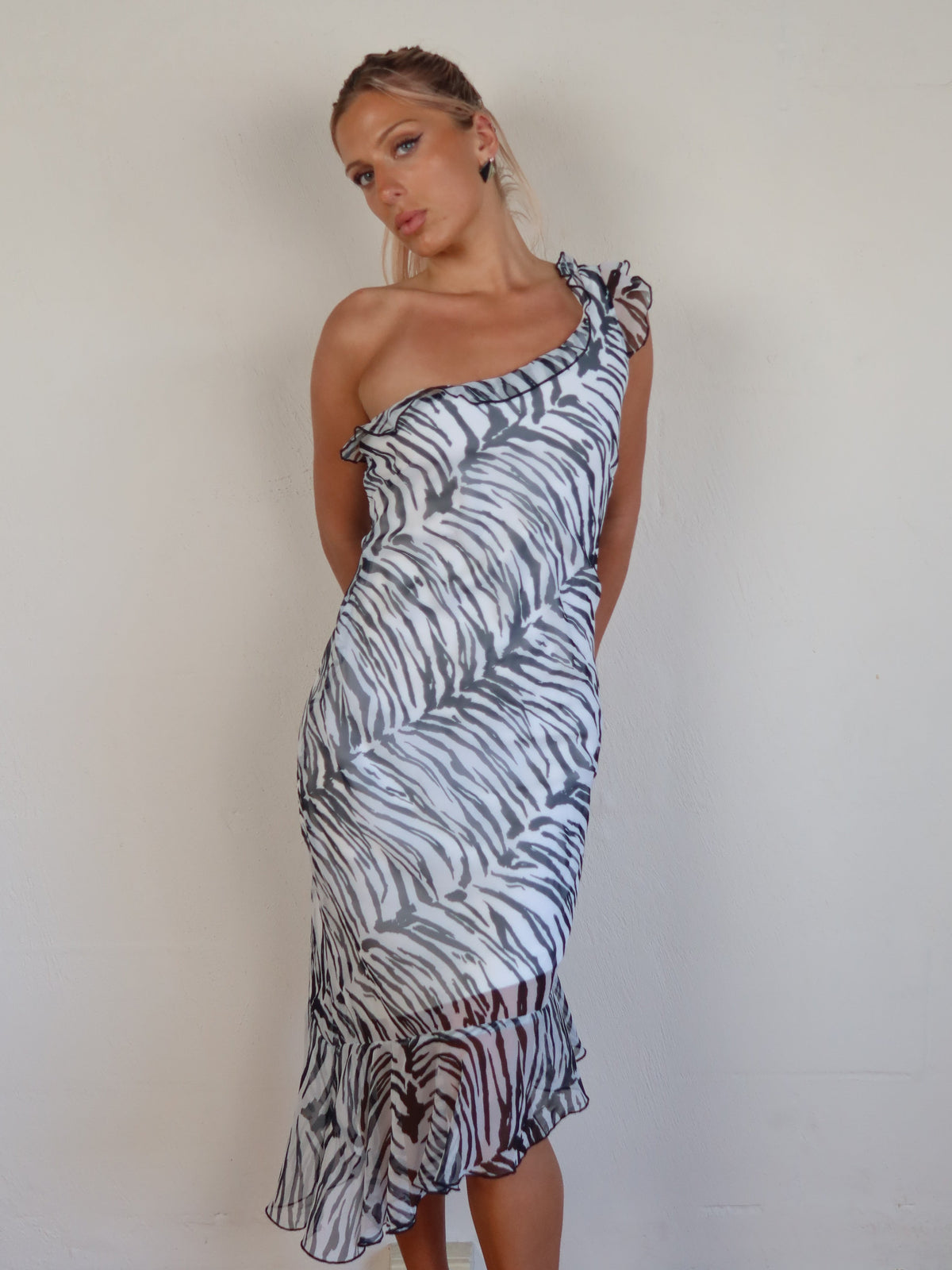 Zebra One-Shoulder Midi S/M