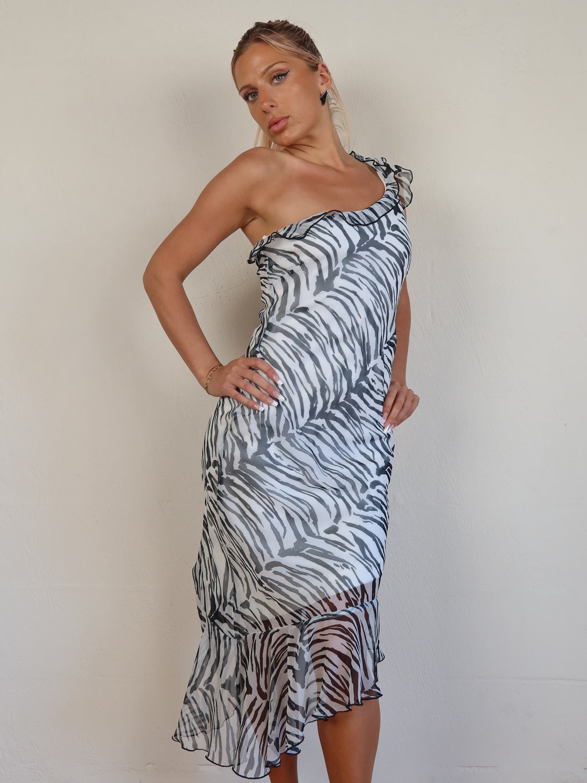 Zebra One-Shoulder Midi S/M