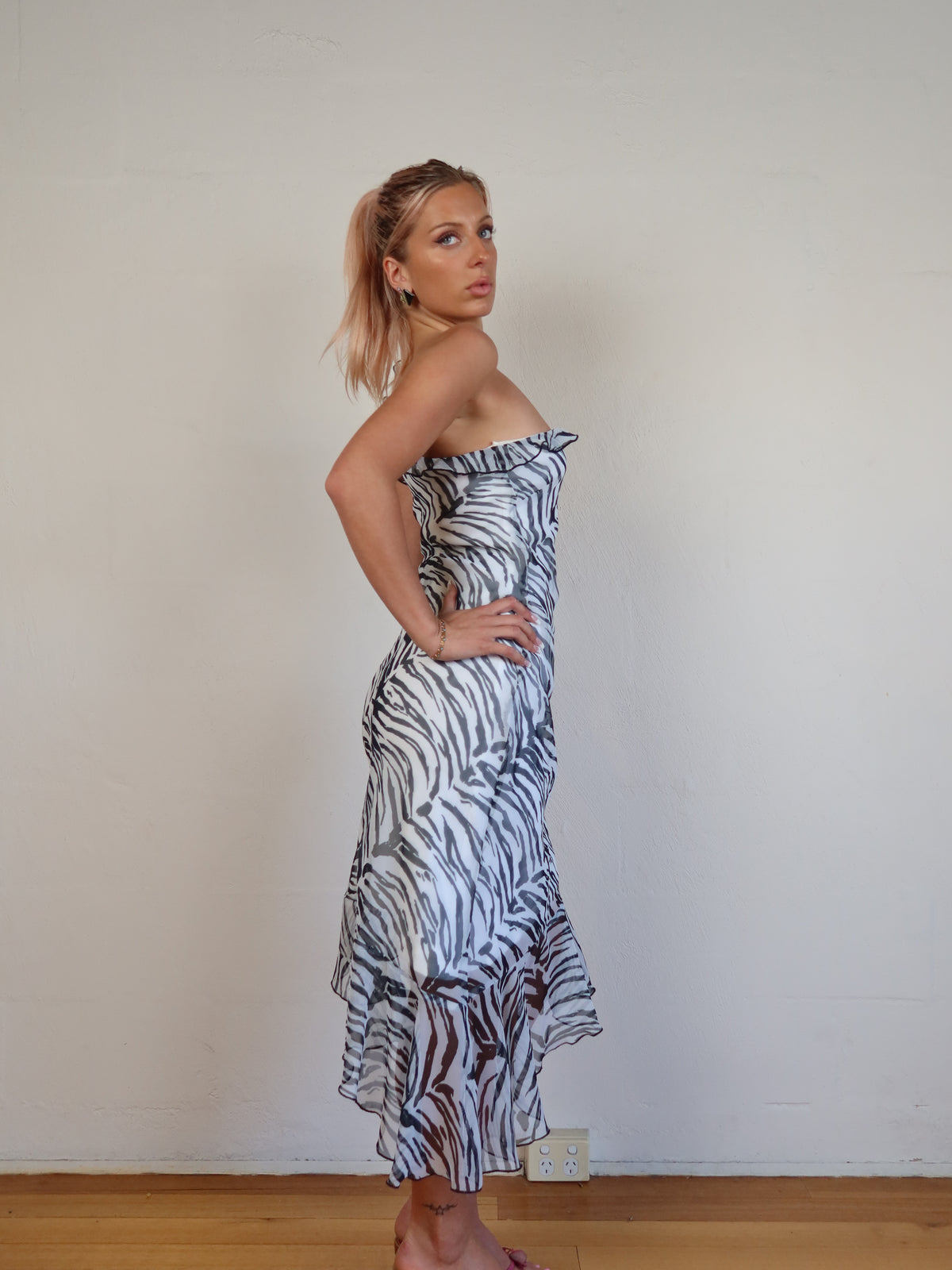 Zebra One-Shoulder Midi S/M