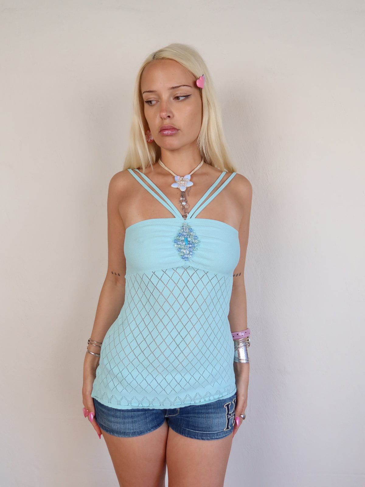 Aqua Beaded Cami S/M