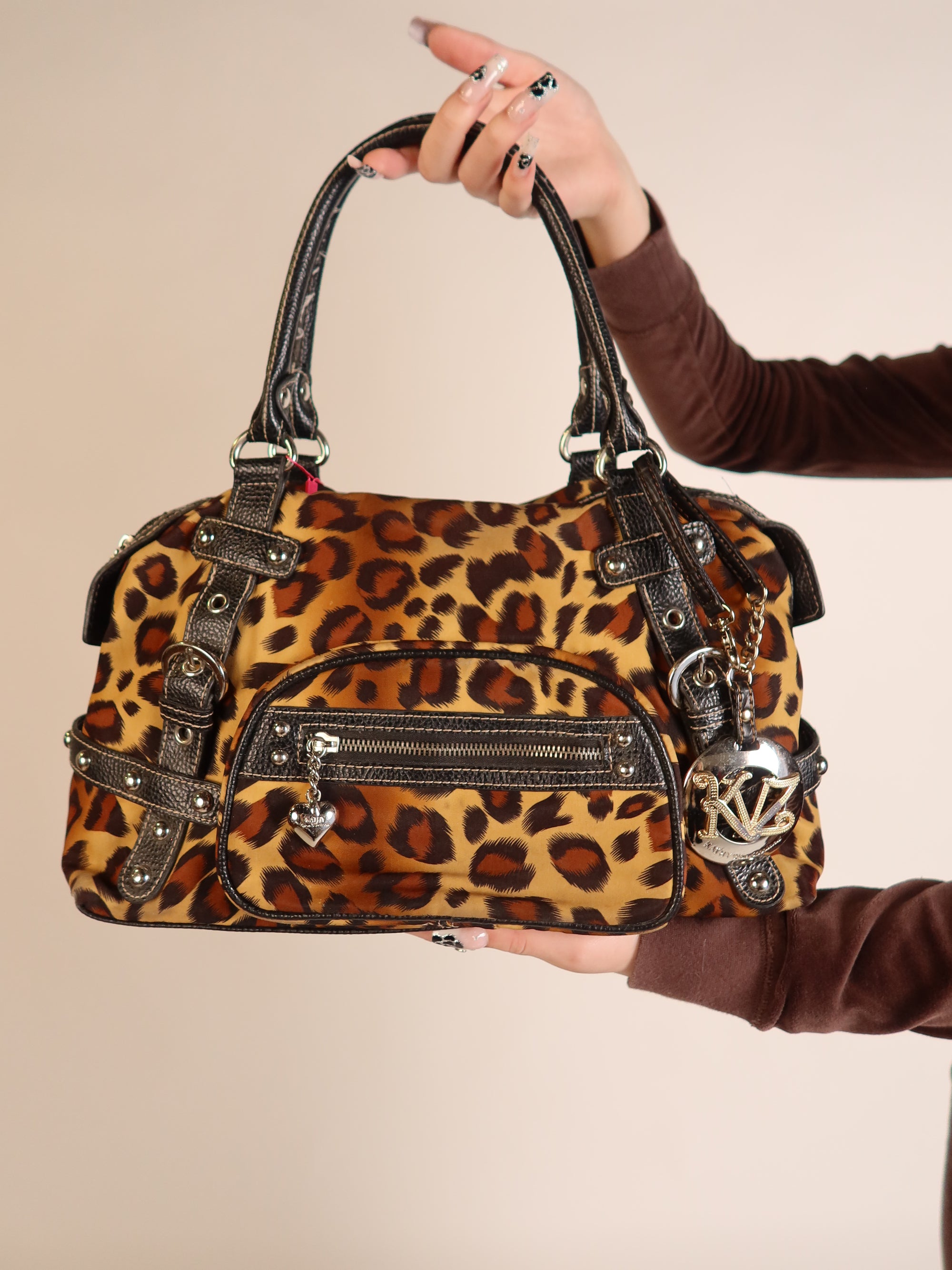 Kathy Van Zeeland Leopard Print Bowler Bag