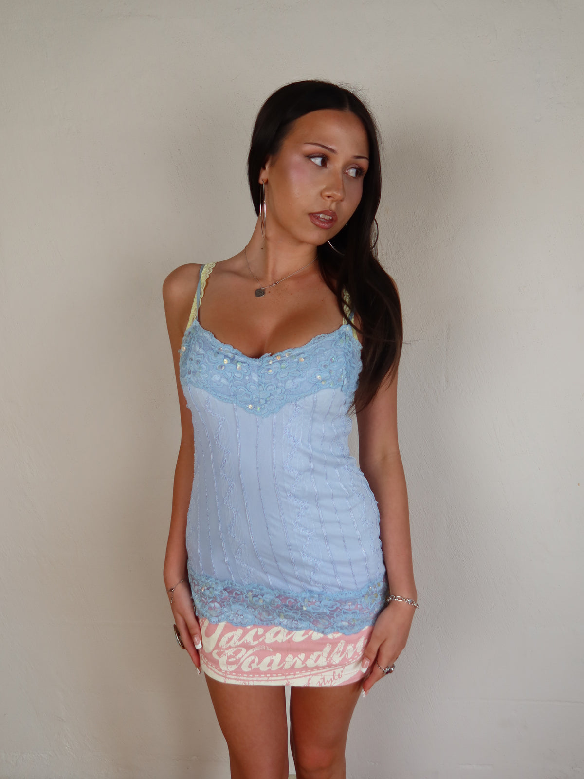 Baby Blue Lace Sequin Cami S/M