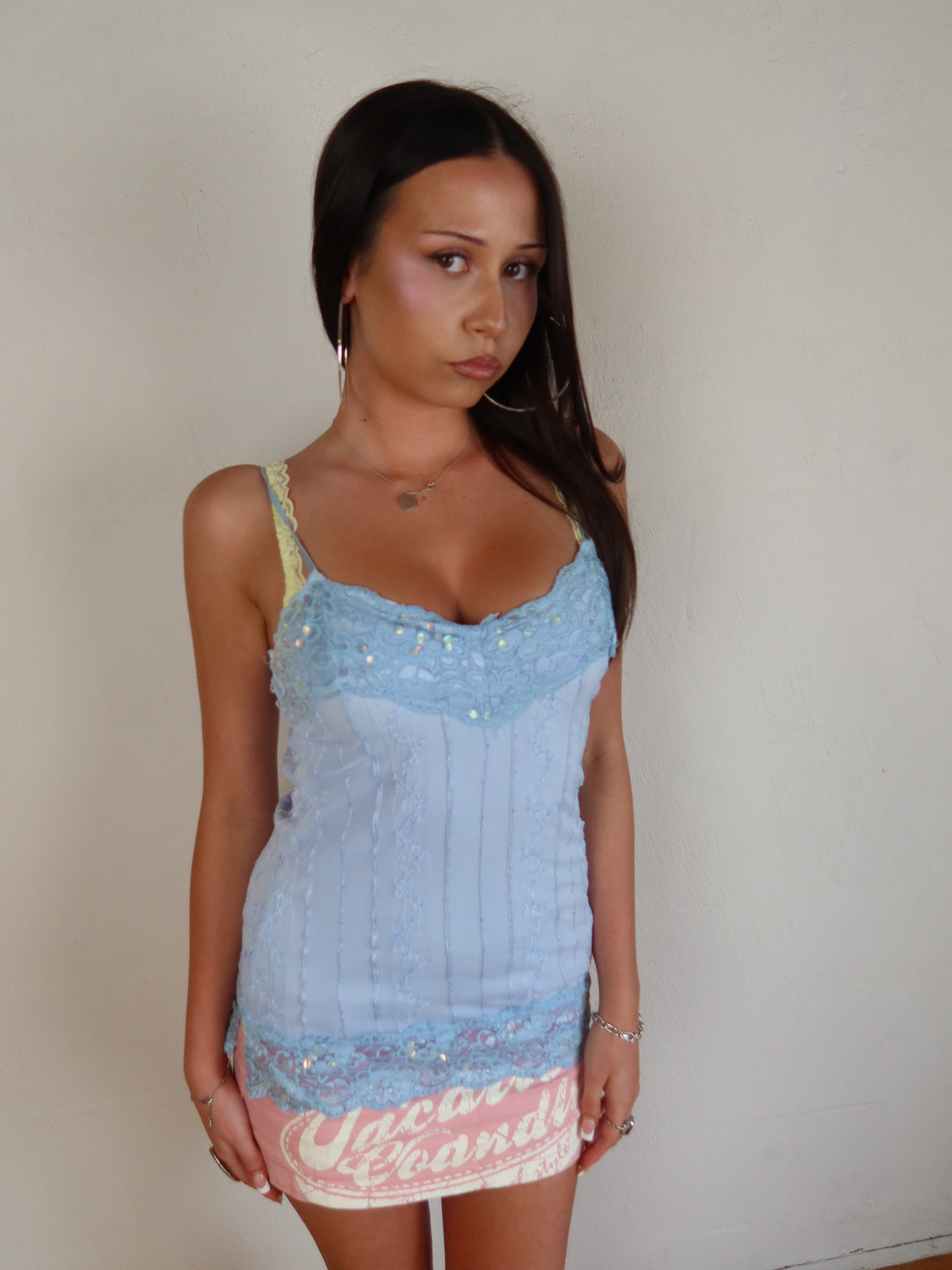 Baby Blue Lace Sequin Cami S/M