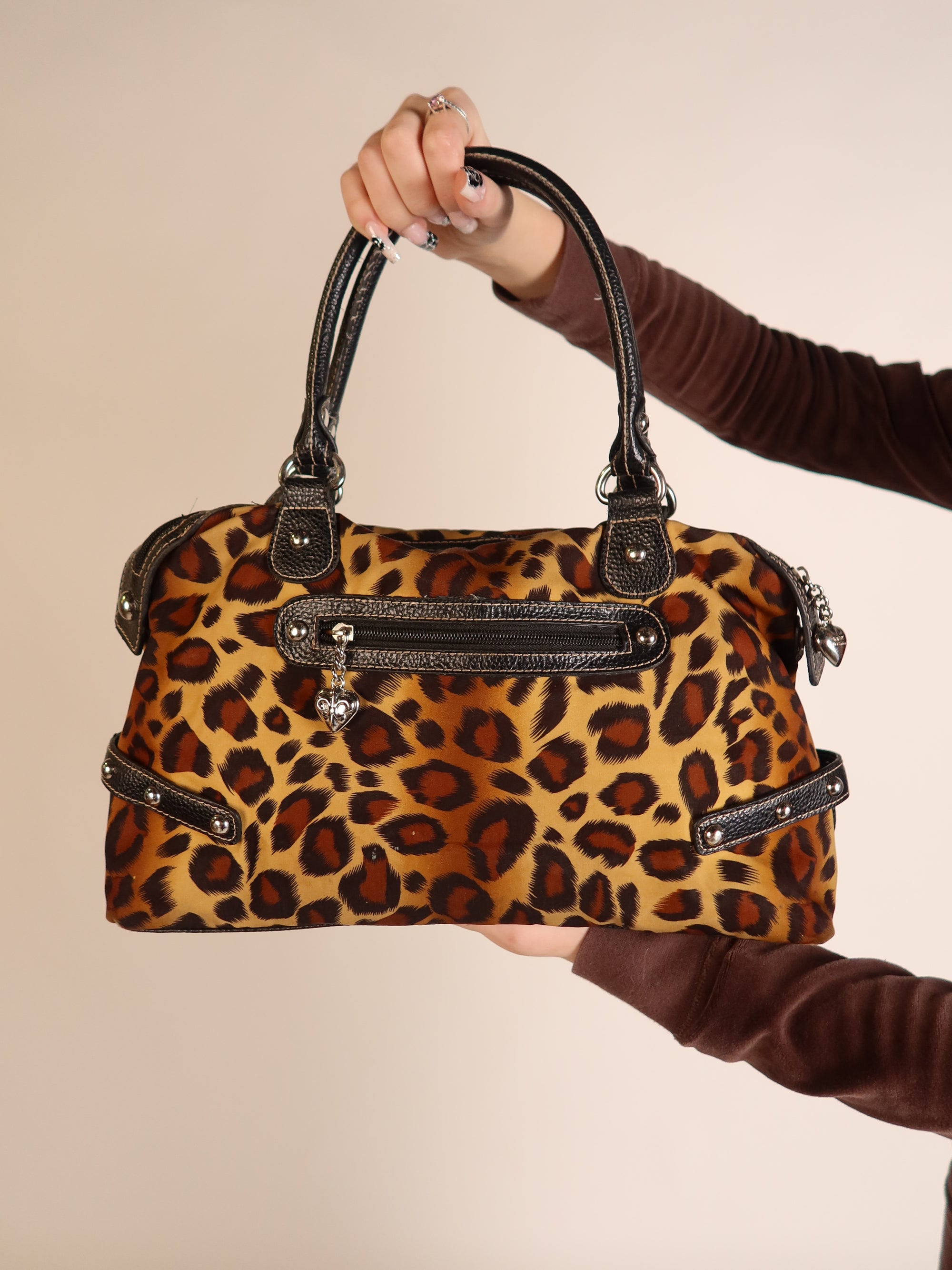 Kathy Van Zeeland Leopard Print Bowler Bag