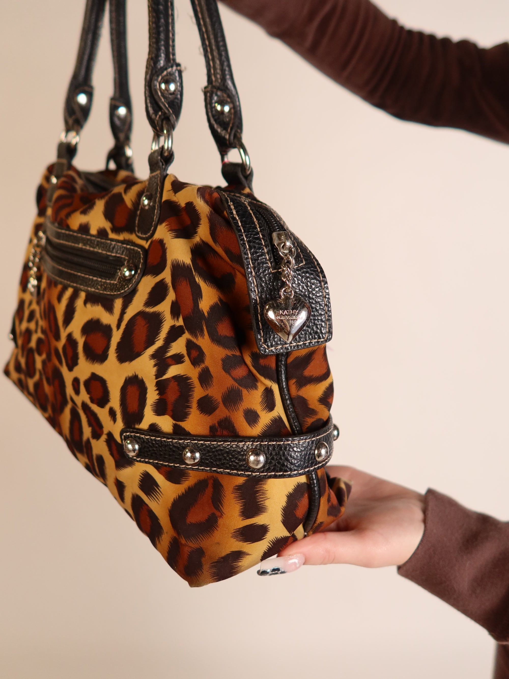 Kathy Van Zeeland Leopard Print Bowler Bag