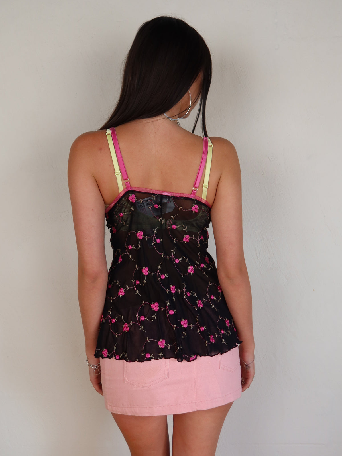 Black Rose Embroidered Mesh Cami S