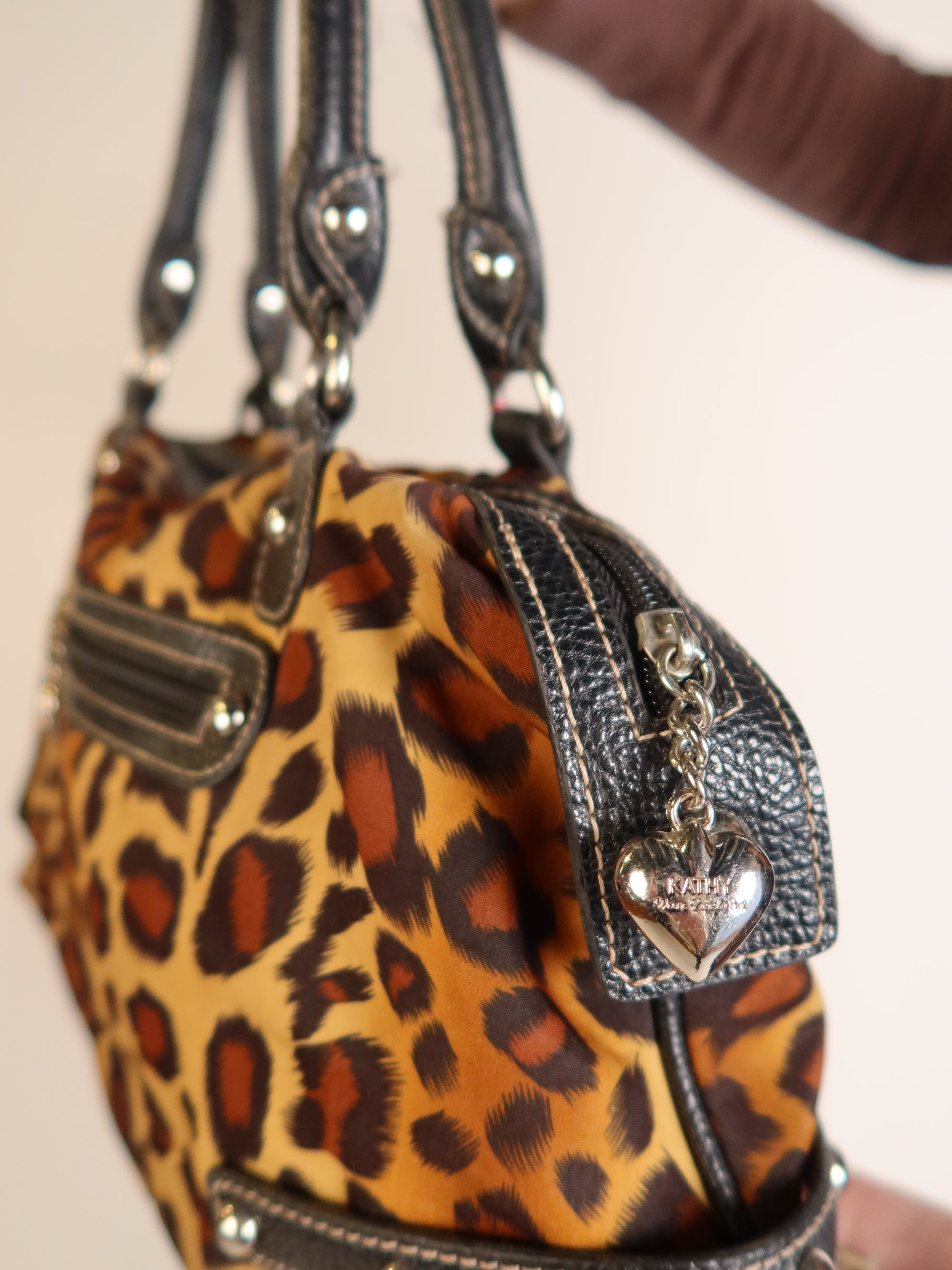 Kathy Van Zeeland Leopard Print Bowler Bag
