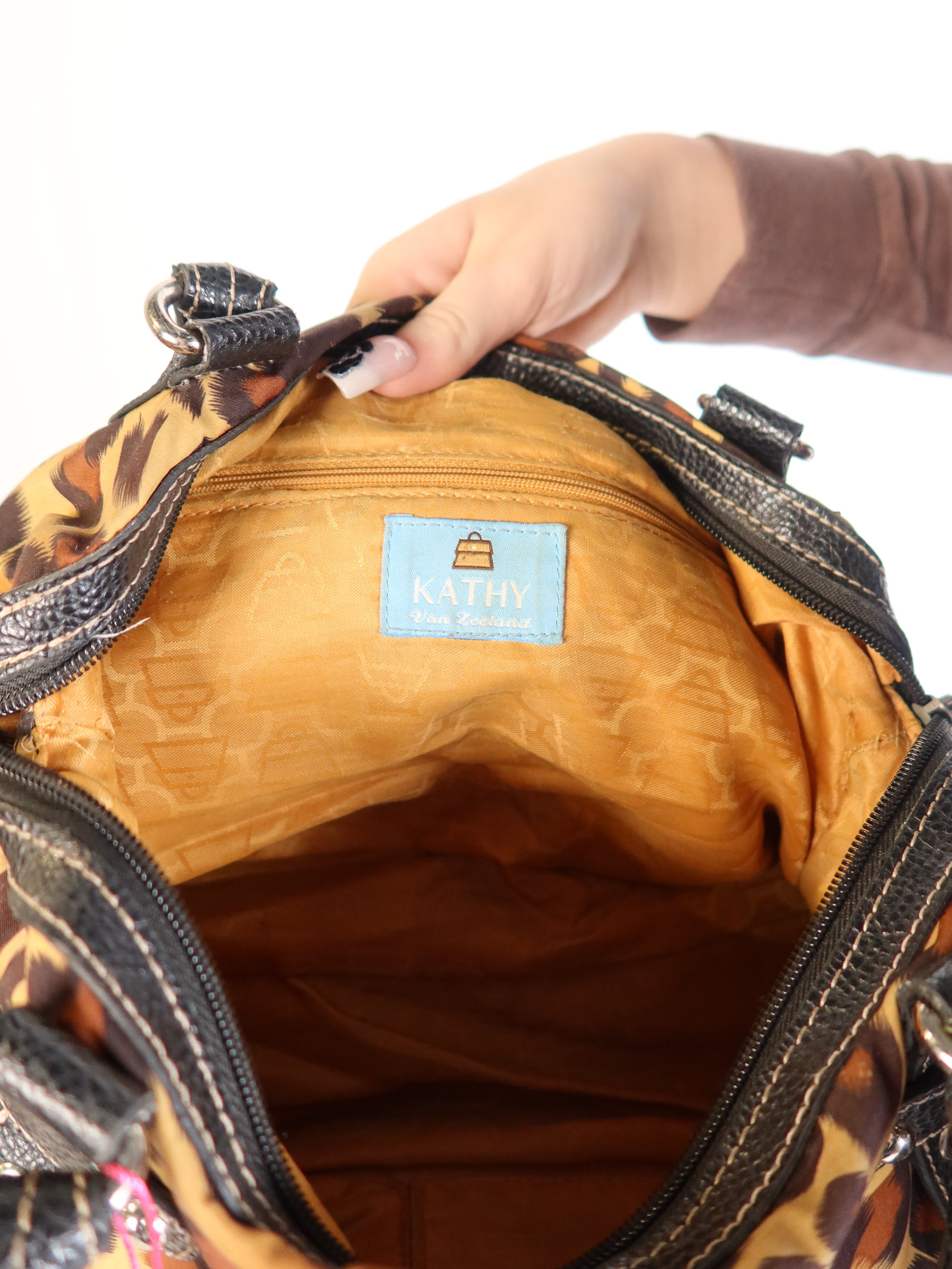 Kathy Van Zeeland Leopard Print Bowler Bag