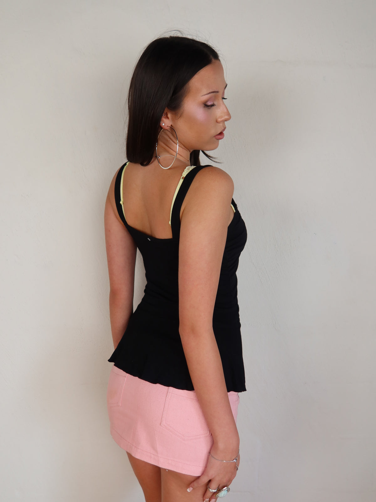 Black Beaded V-Neck Top S