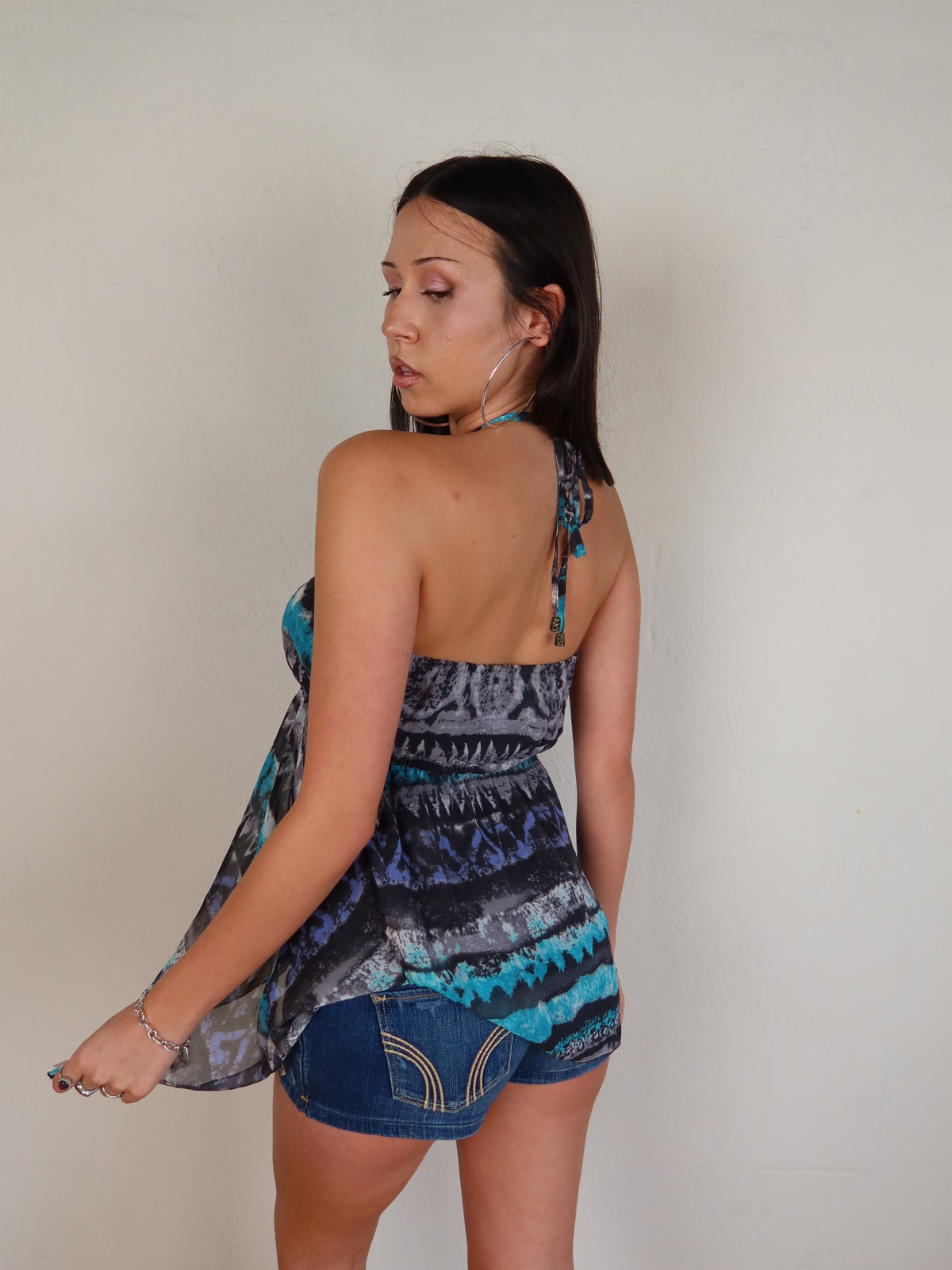 Blue Tie-Dye Aztec Halter Top S/M