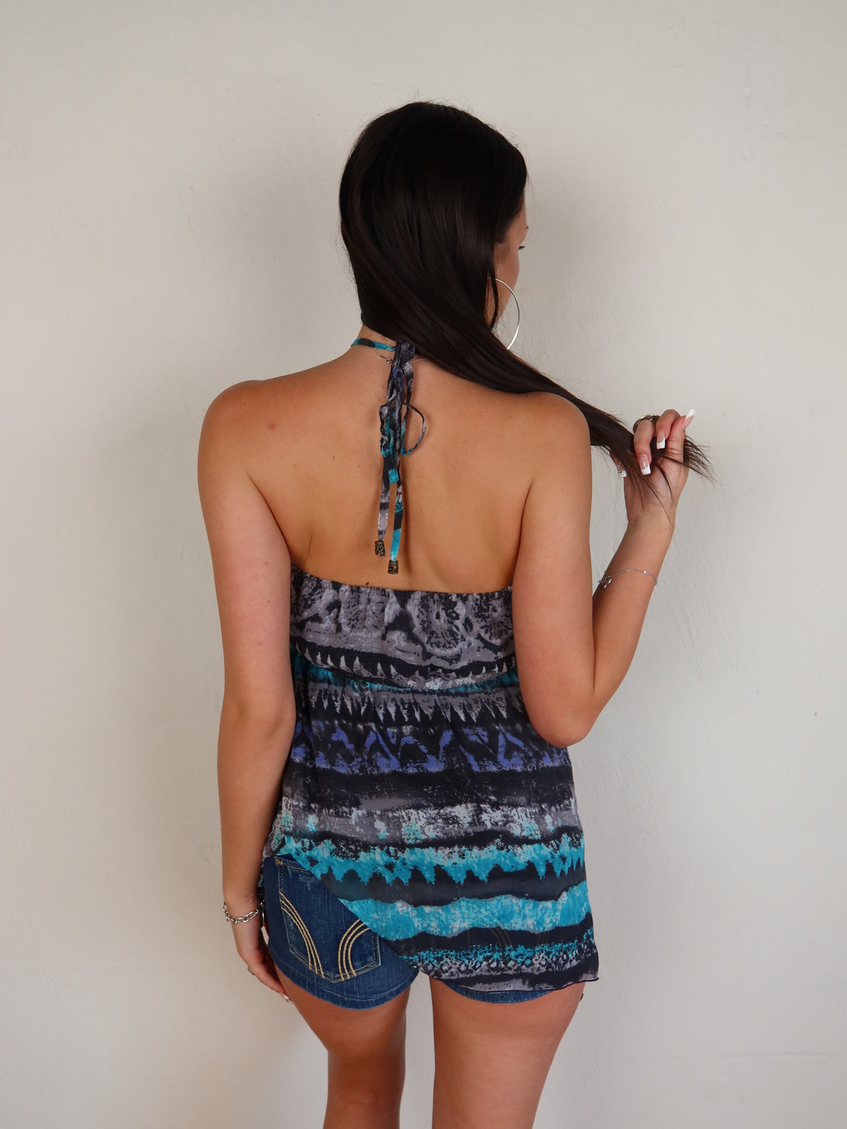 Blue Tie-Dye Aztec Halter Top S/M