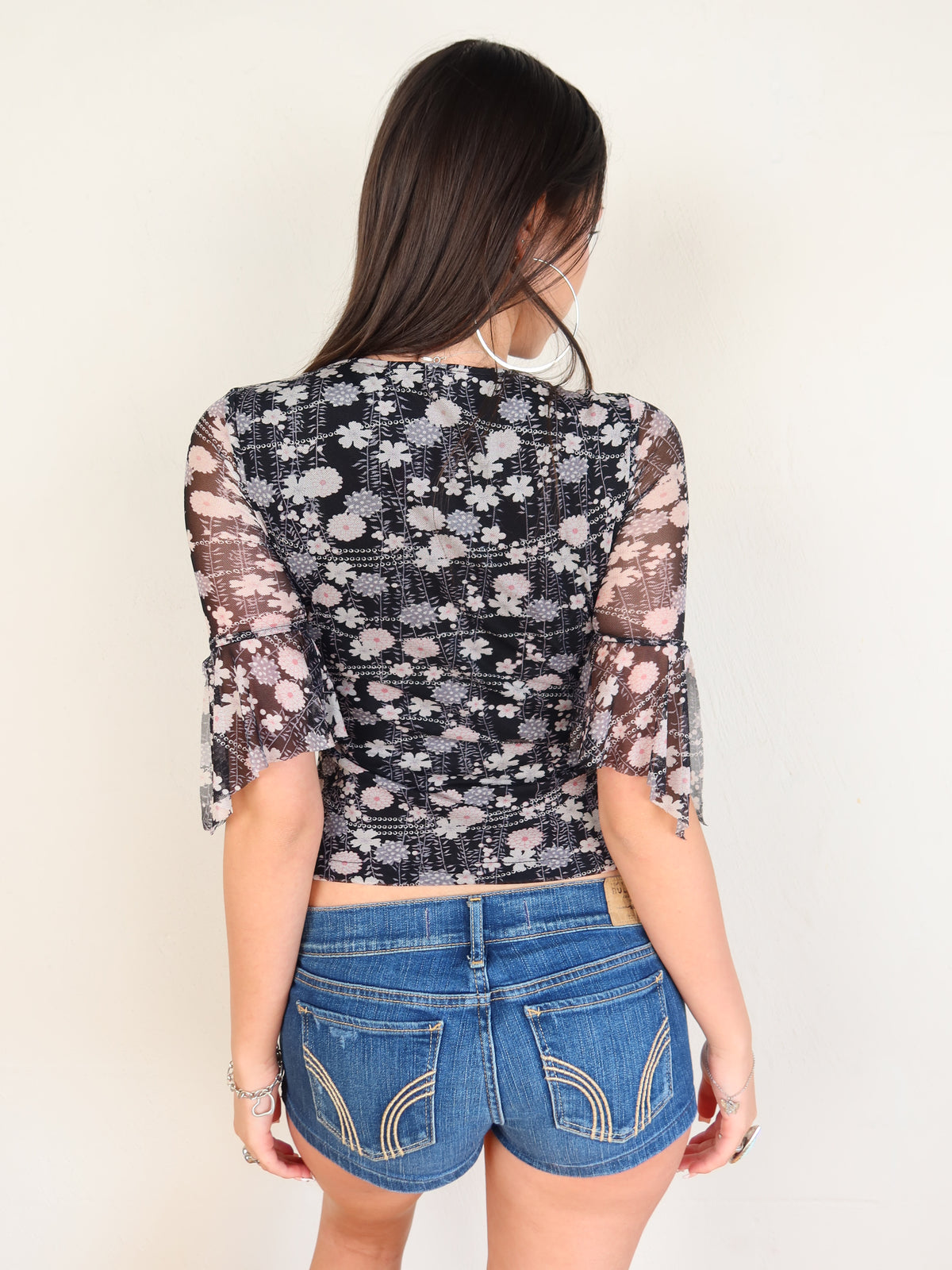 Black Floral Mesh Top XS/S