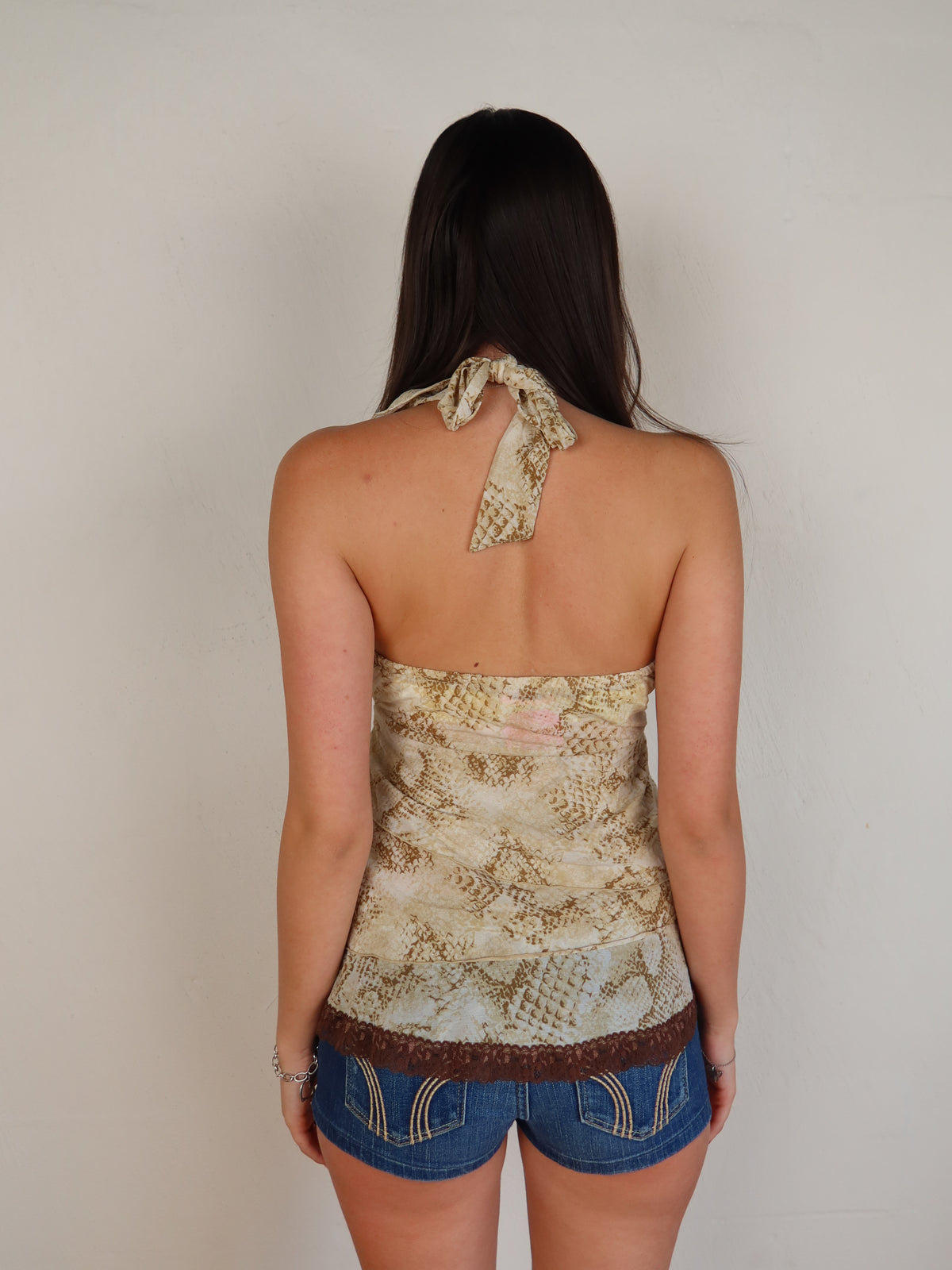 Beige Snake Print Halter Top S/M
