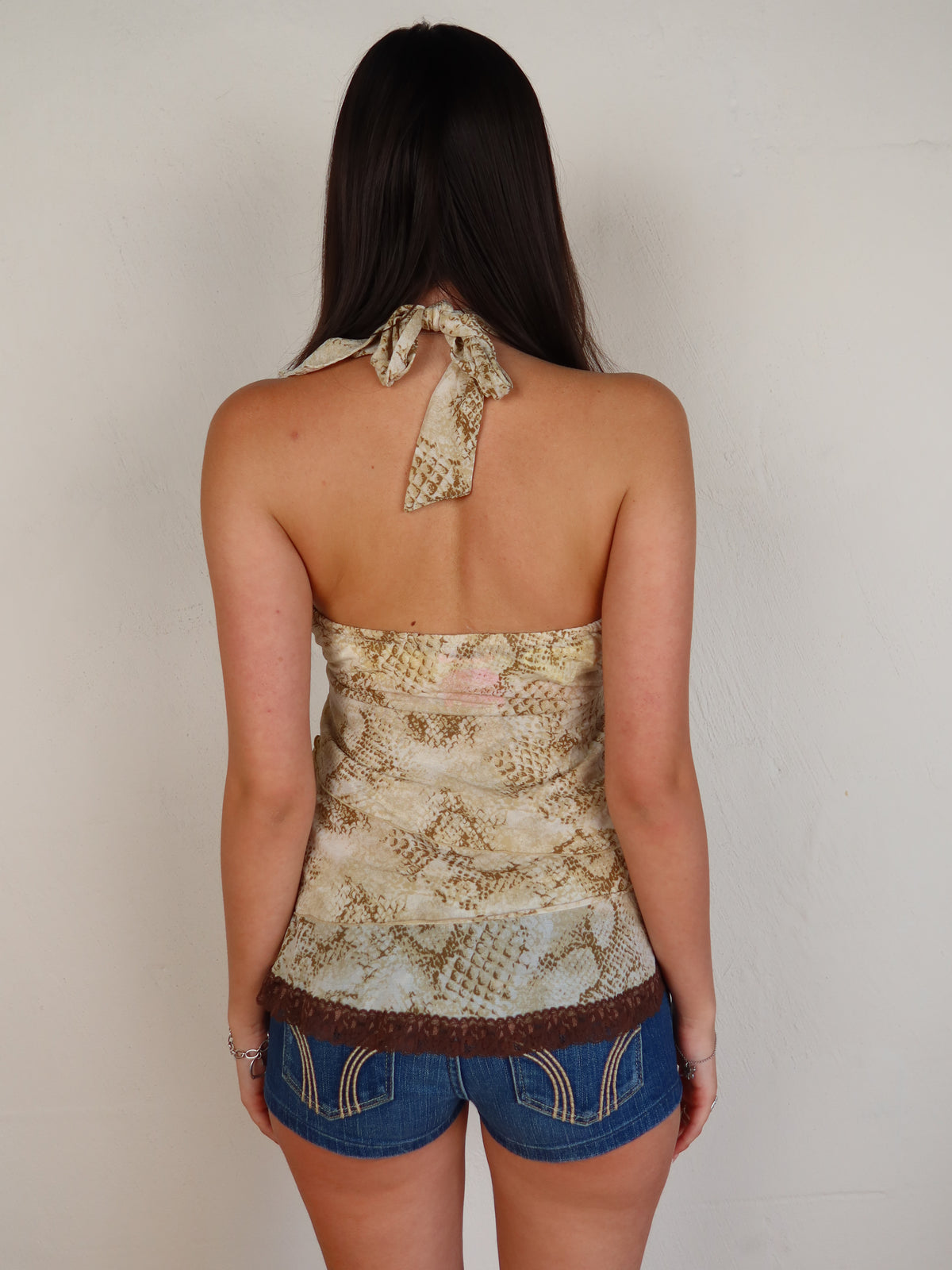 Beige Snake Print Halter Top S/M