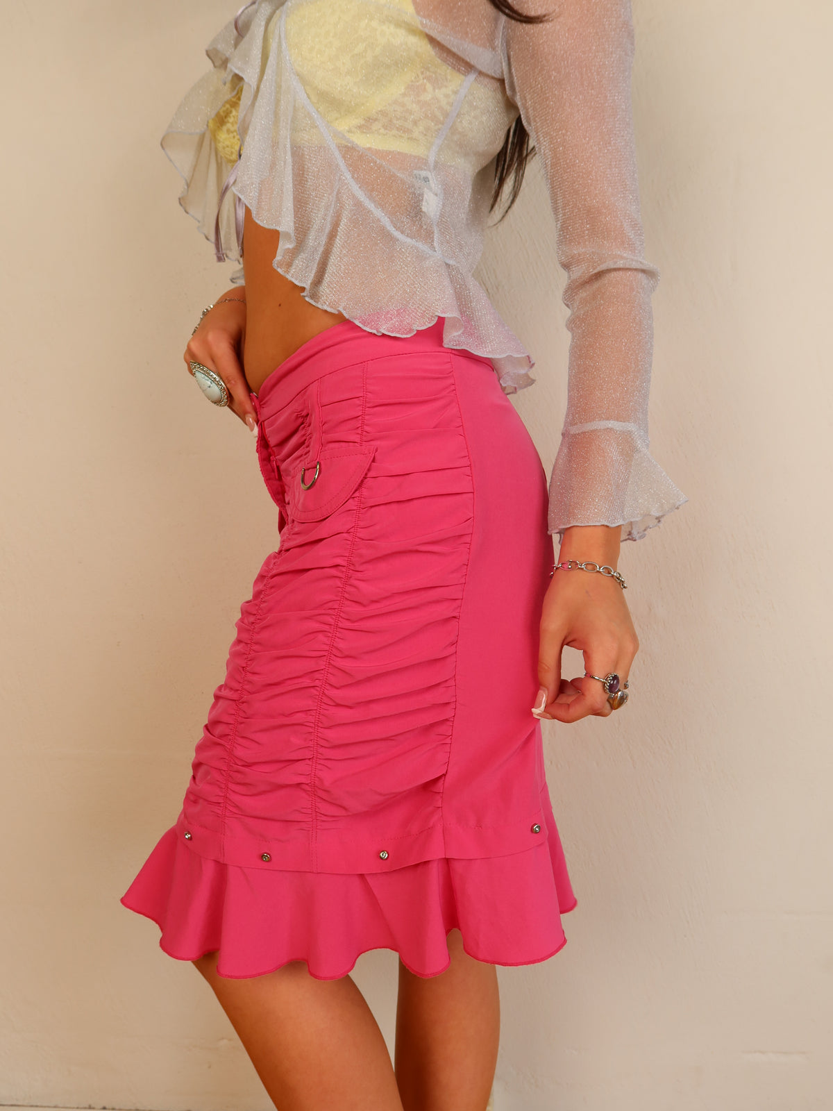 Pink Ruched Midi Skirt XS/S